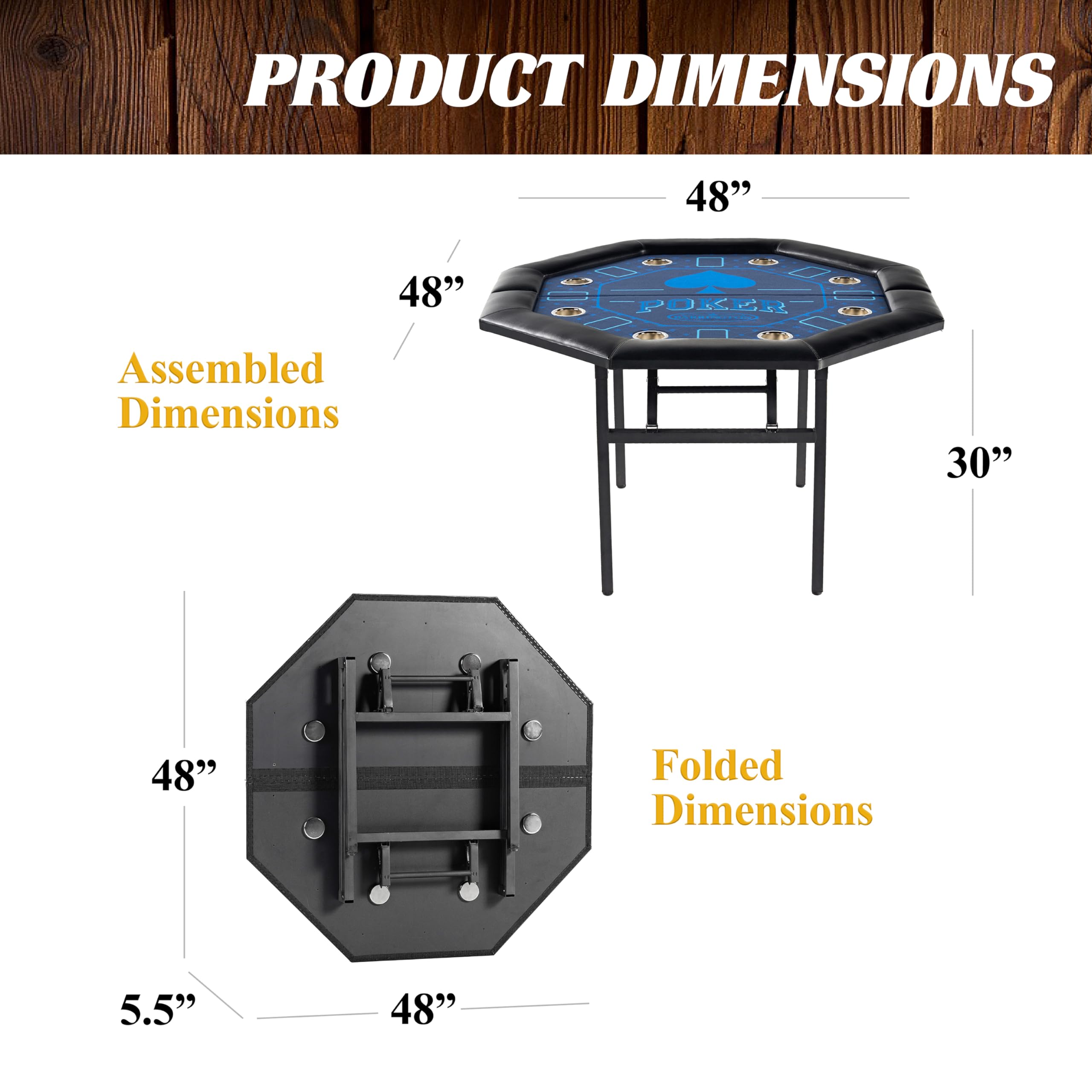 Barrington Folding Poker Table with Padded Rail & Felt Surface - Multiple Styles Poker/Dining Table Top - Durable Texas Holdem Game Table for Home, Casino Nights & Poker Tournaments