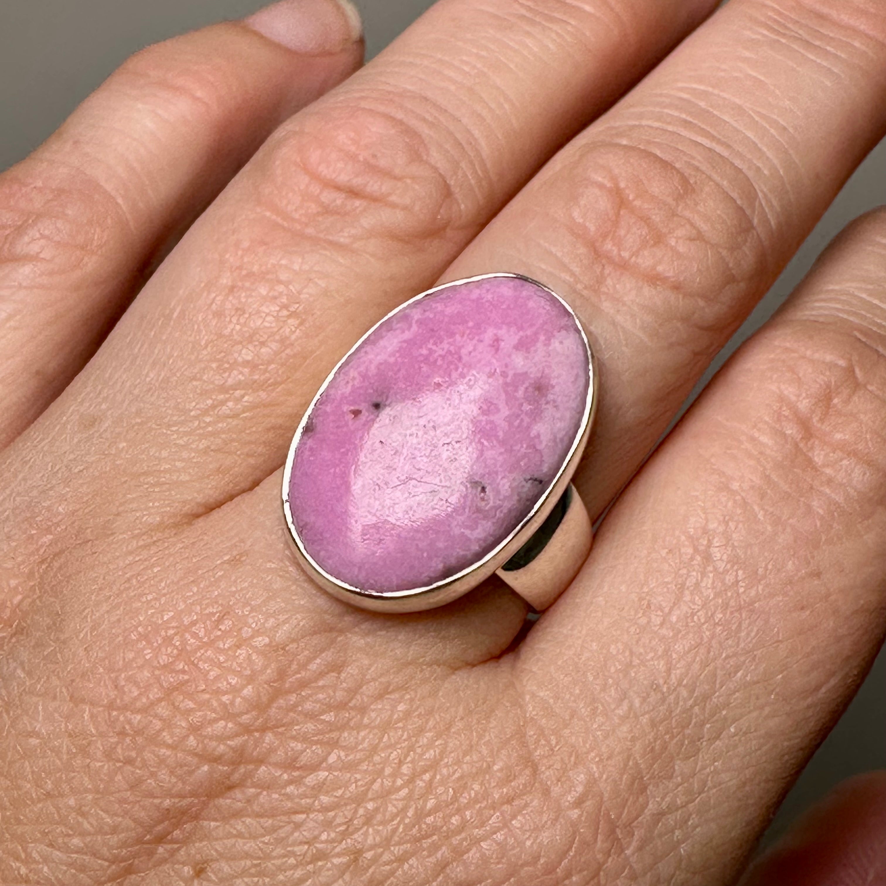 Natural Cobalt Calcite Oval Cabochon Ring - Size 8 - KRGJ3396 - Handmade Gemstone Jewelry for Women - Perfect for Boho Fashion, Spiritual Healing & Gift Giving