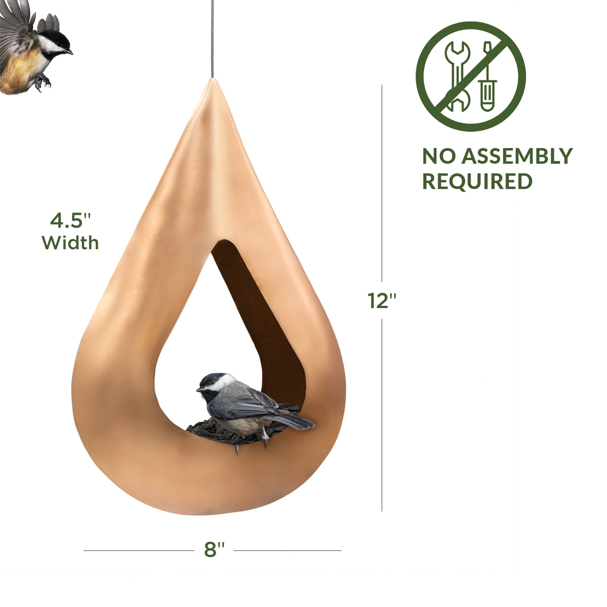 Rain Drop Fly Thru Copper Bird Feeder - Elegant Outdoor Garden Decor for Attracting Wild Birds (Perfect for Backyards, Patios & Nature Watching)
