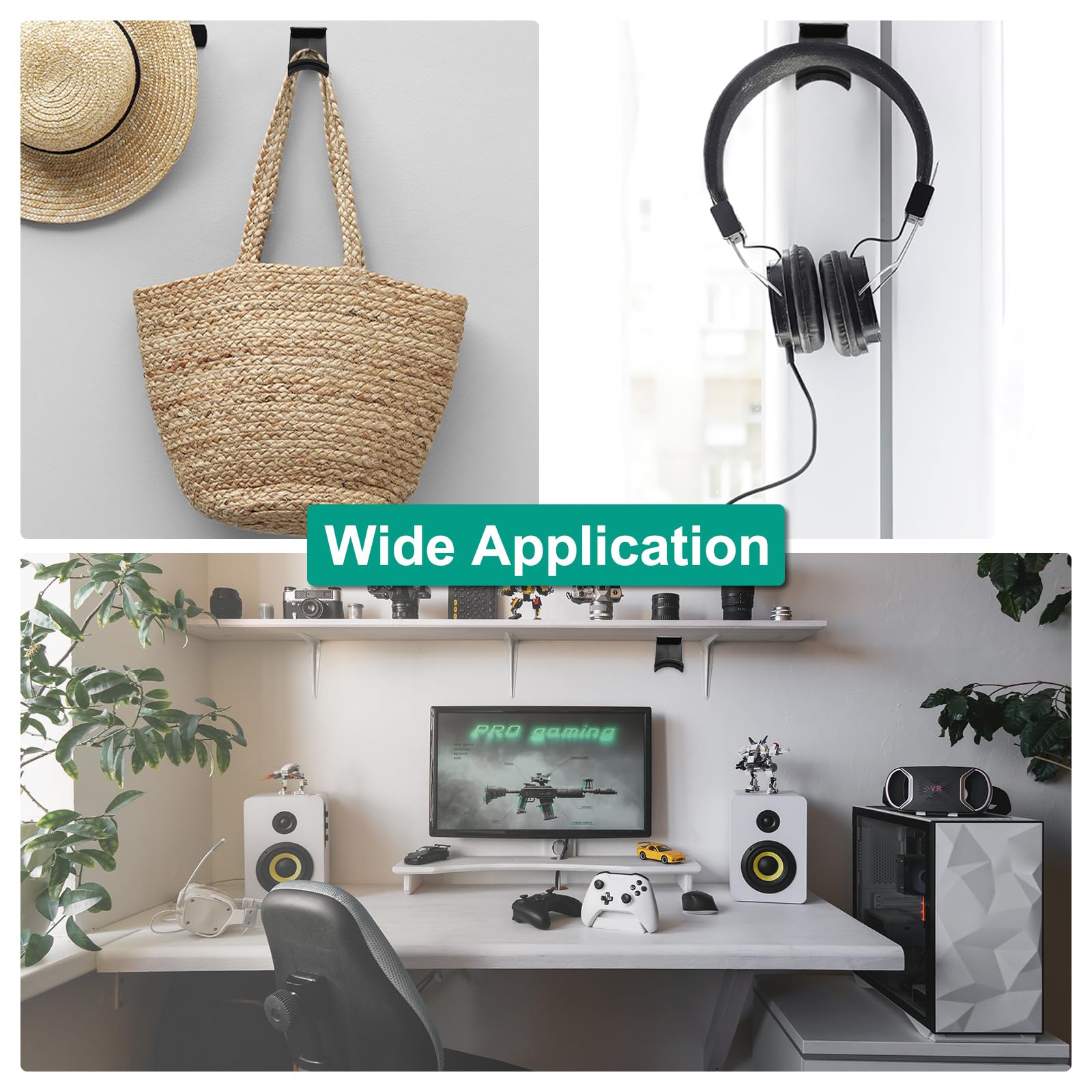 uxcell ABS Headphone Stand - 1 Pack Wall-Mounted Adhesive Headset Holder Hook for Gaming Headphones & Earphones - Under Desk Cable Organizer (White) - Perfect for Home Office, Gaming Setup & Workspace Organization