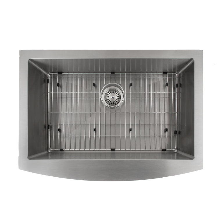 ZLINE Zermatt 30-inch Farmhouse Apron Front Stainless Steel Single Bowl Kitchen Sink with Bottom Grid (SAS 30) - Perfect for Rustic & Modern Farmhouse Kitchens, DIY Installations & Heavy-Duty Cooking