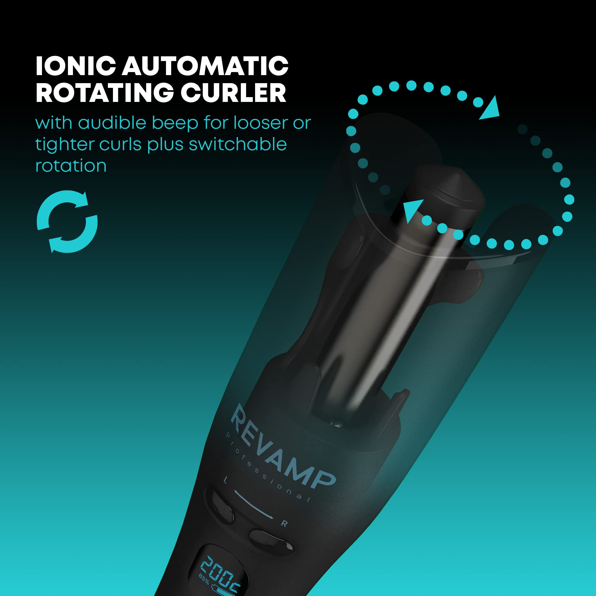 REVAMP iGEN Hollywood Cordless Hair Curler - Automatic Rotating Curling Iron with Ceramic Ionic Barrel for Tight Curls & Beach Waves | Wireless Styler for Salon-Quality Wavy Hair at Home, Travel & Special Occasions