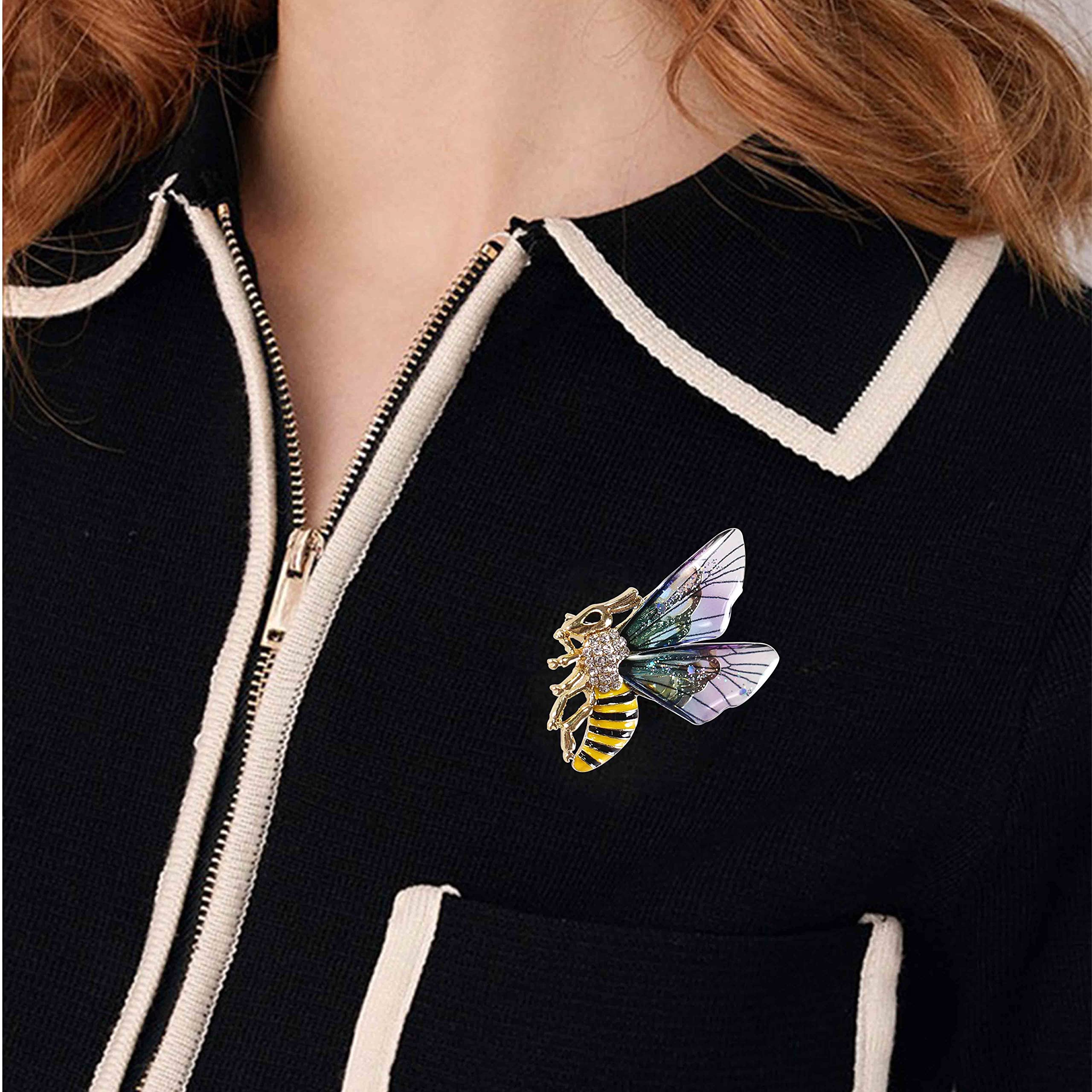Honey Bee Brooch for Women - Gold, Silver & Colorful Mother of Pearl Insect Brooch Pin - Elegant Fashion Jewelry for Wife, Sister & Friends - Perfect for Daily Wear, Dating & Special Occasions