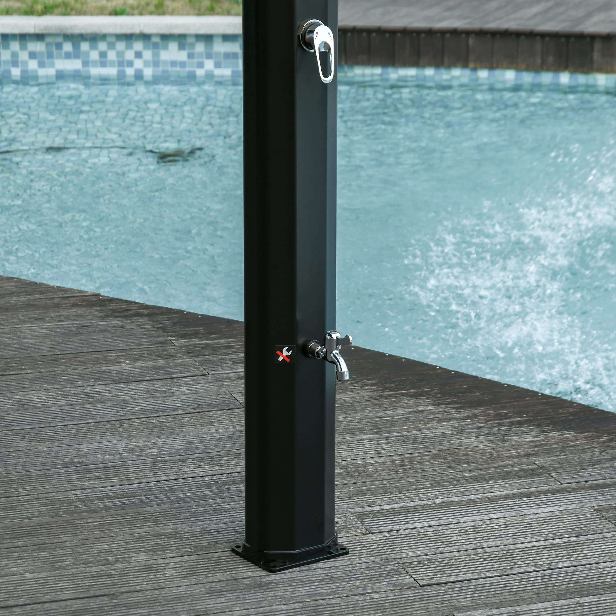 Outsunny 7ft Outdoor Solar Shower with 360° Rotating Head & Foot Faucet - Adjustable Temperature & Pressure, 9.2 Gallon Capacity - Perfect for Backyard, Pool, Camping & Beach Use