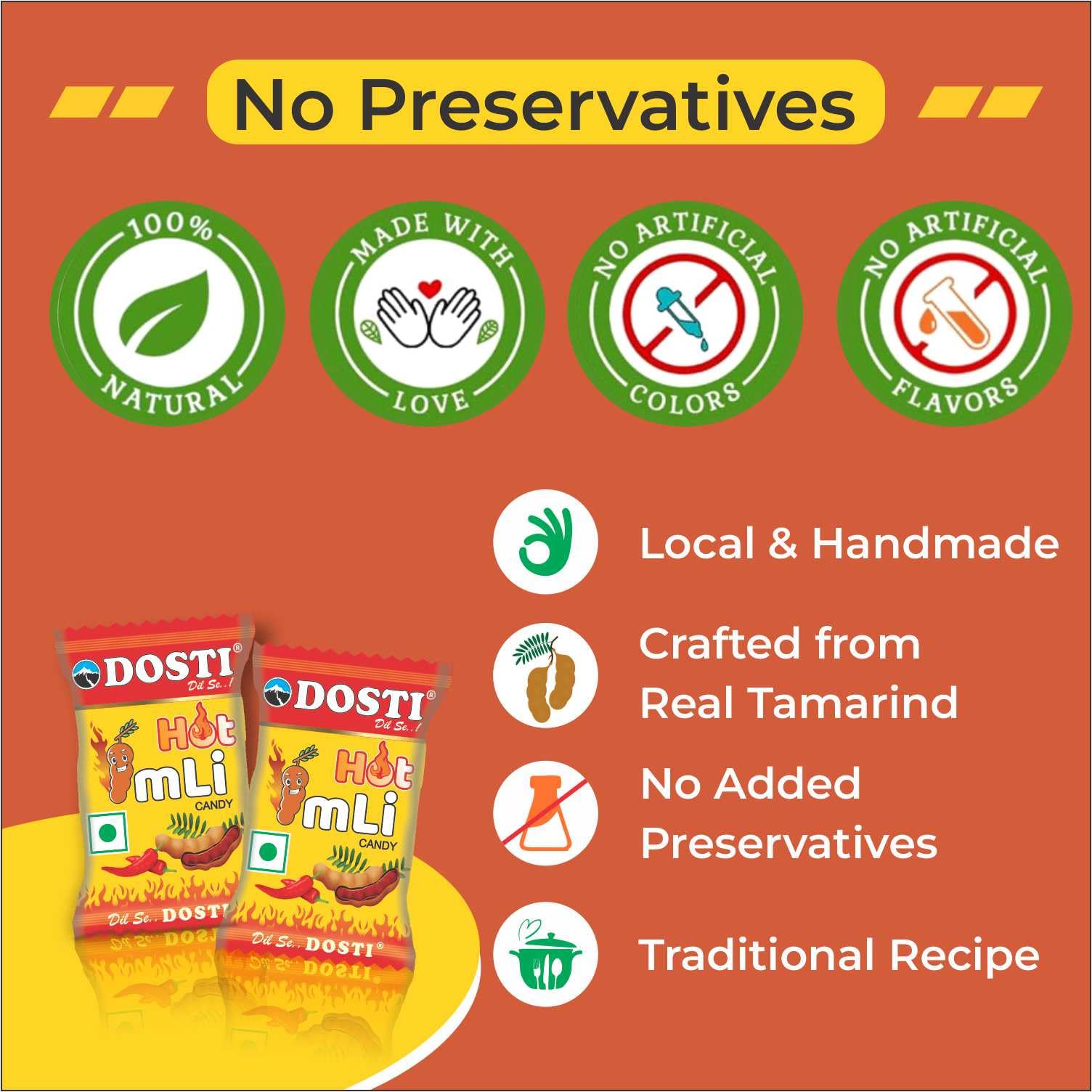 Snowpeak Dosti Hot Imli Candy - Tangy Tamarind Candy for Digestion | Pack of 4 x 55 Pieces (220 Total) | Perfect for Snacking, Travel & Digestive Relief