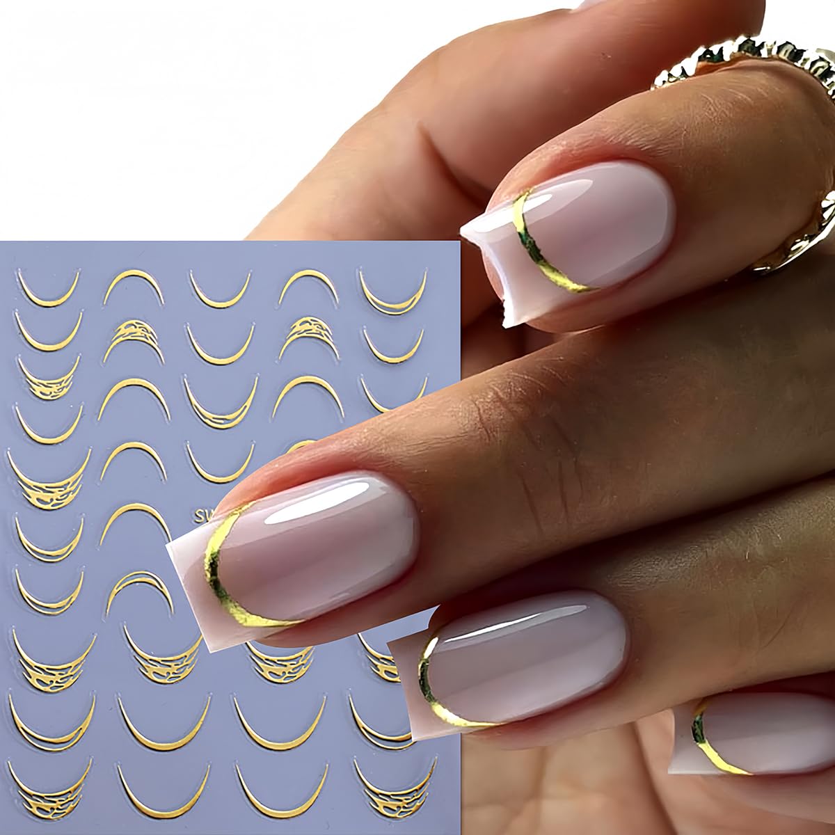 3D French Tip Nail Stickers - Gold & Silver for Women | Nail Art Decals