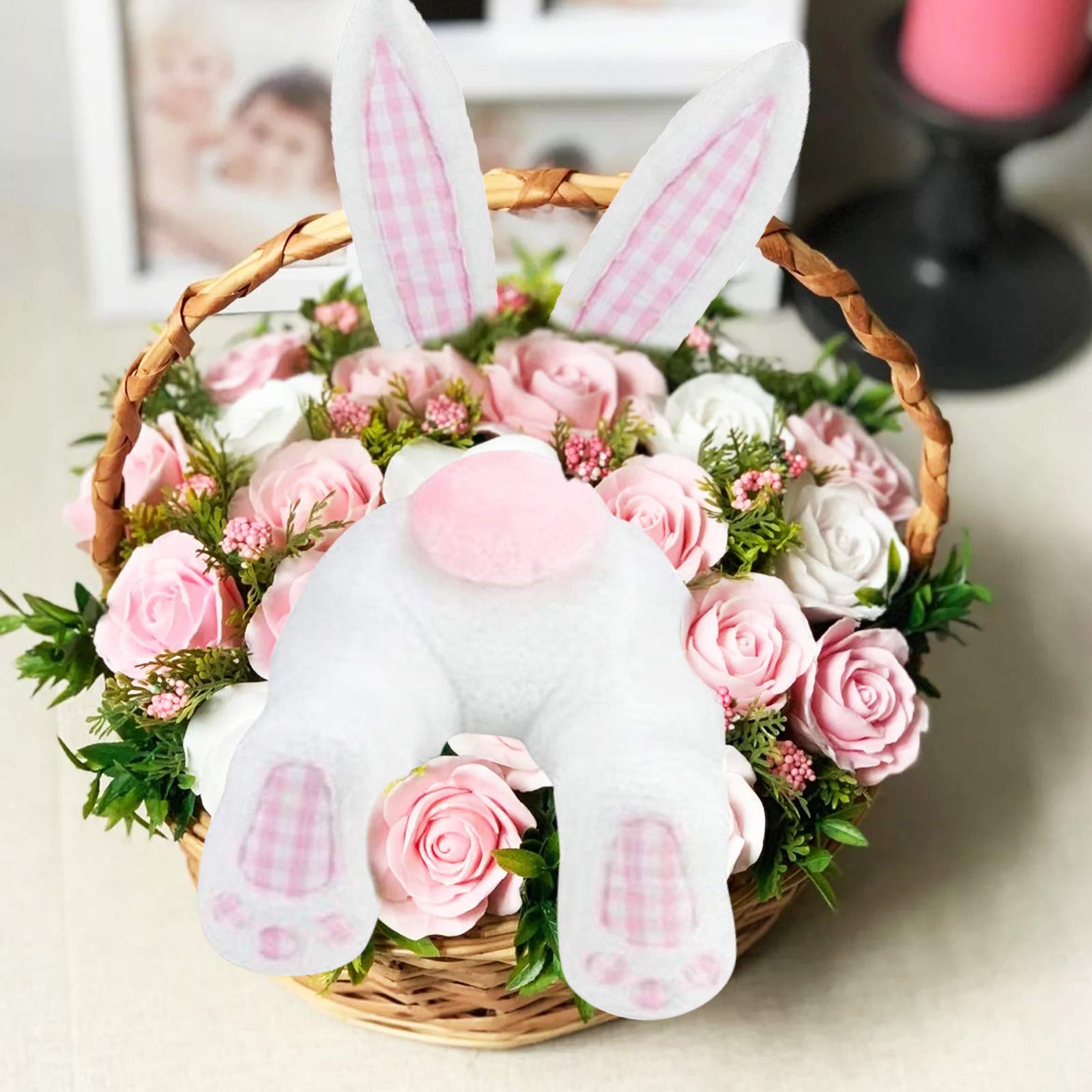 Easter Bunny Butt Wreath Attachment - Bunny Ears Decor for Spring Wreaths, Easter Door Decorations, Indoor/Outdoor Hanging Welcome Sign - Perfect for DIY Wreath Crafts, Front Door Decor, and Seasonal Home Decor (A-013)