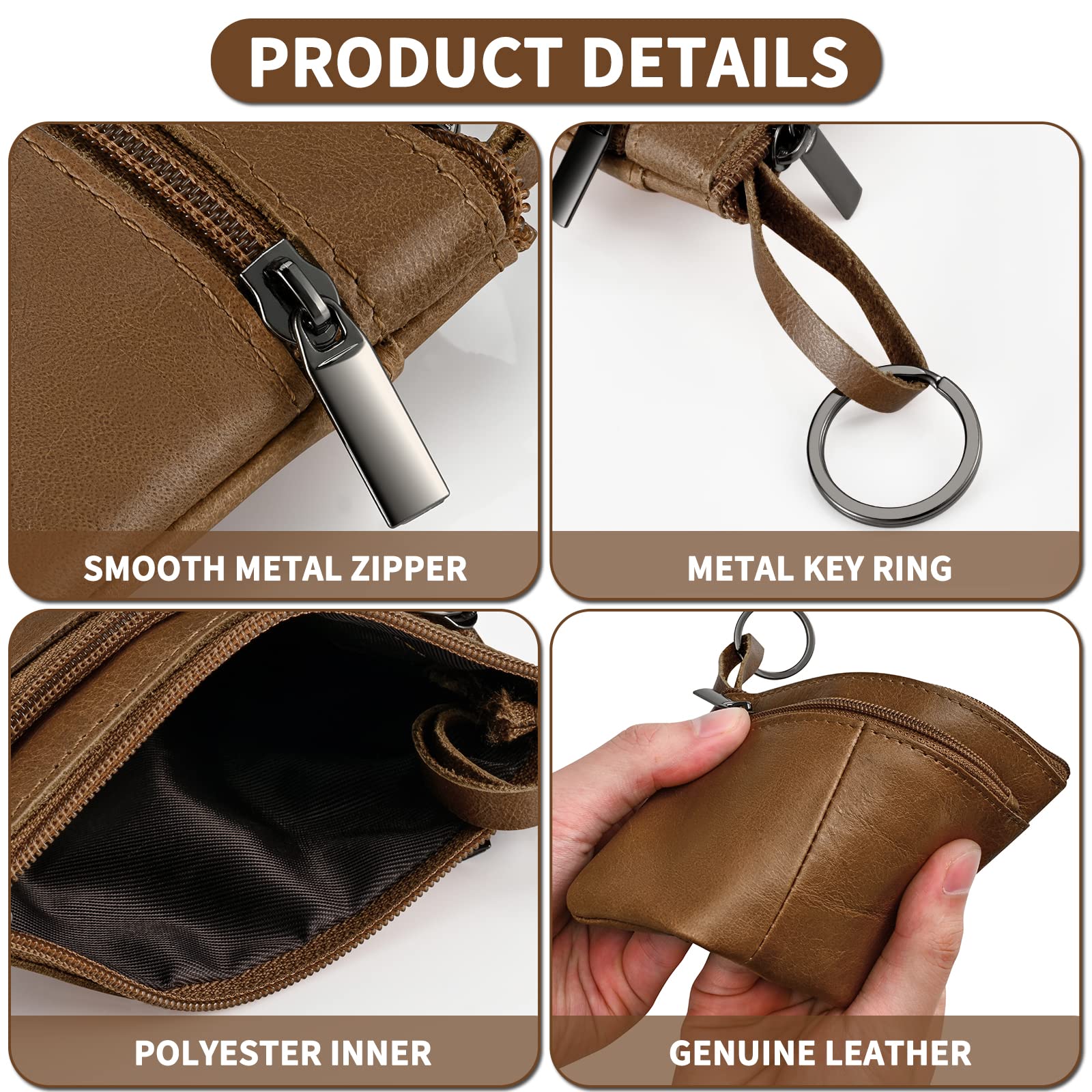 Genuine Brown Leather Wallet for Men & Women - Slim RFID Blocking Card Holder with 3 Zippers, Coin Pocket & Key Organizer - Ideal for Travel, Business, Everyday Carry (EDC) & Minimalist Lifestyle