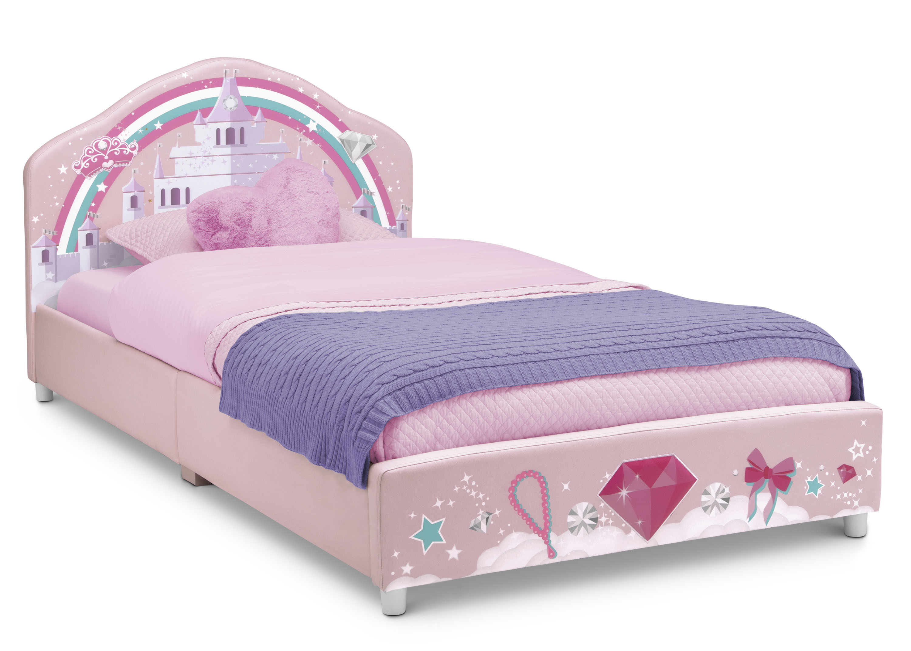 Princess Upholstered Twin Bed - Elegant White Upholstered Twin Size Bed Frame with Tufted Headboard for Girls Room, Teen Bedroom & Princess Themed Decor - Perfect for Kids Bedrooms, Sleepovers & Fairy Tale Inspired Spaces