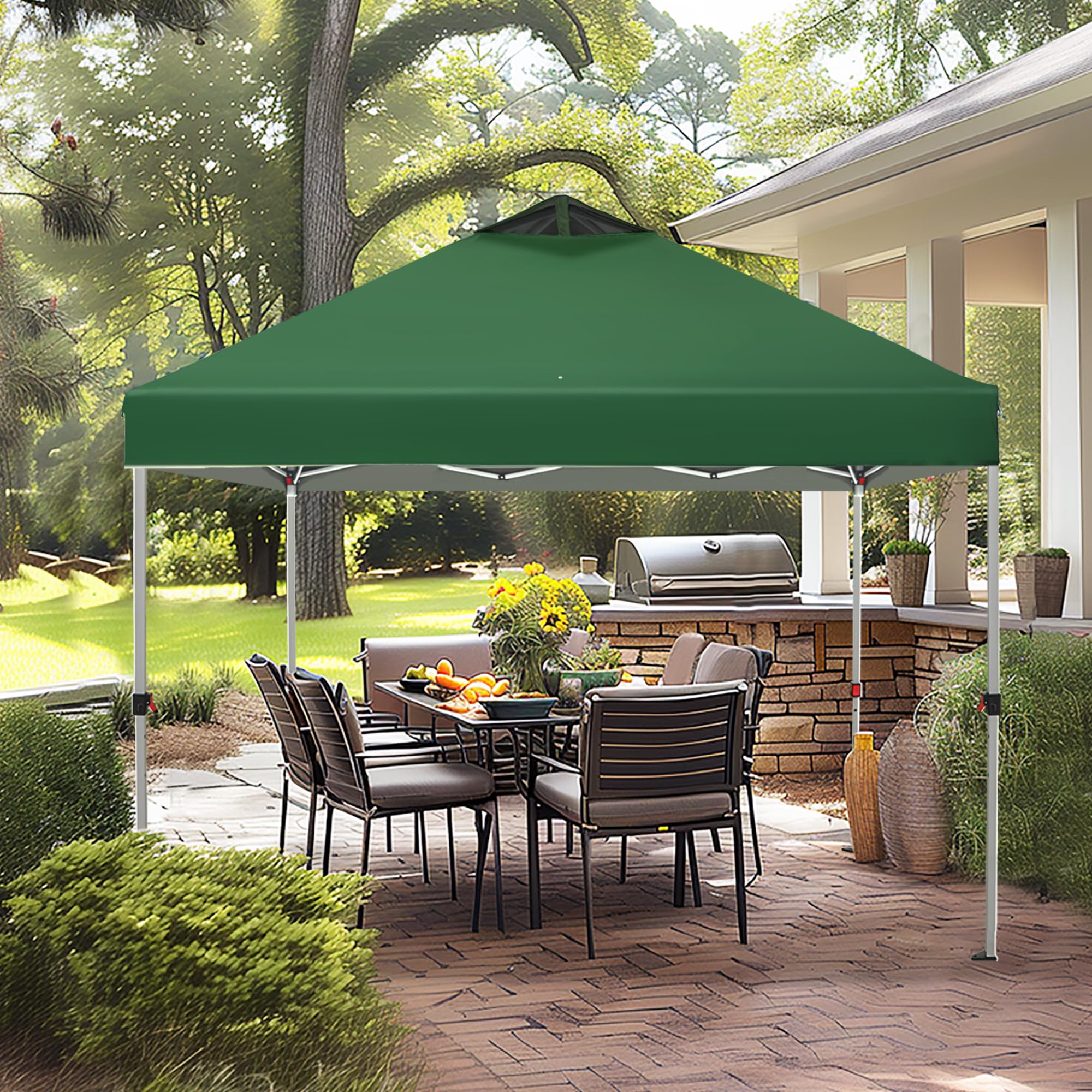 MFSTUDIO 10x10 Pop Up Canopy Tent - Waterproof Gazebo Shelter with Sun Shade, Portable Outdoor Screen Tent for Beach, Backyard, Camping, Parties & Picnics - Green