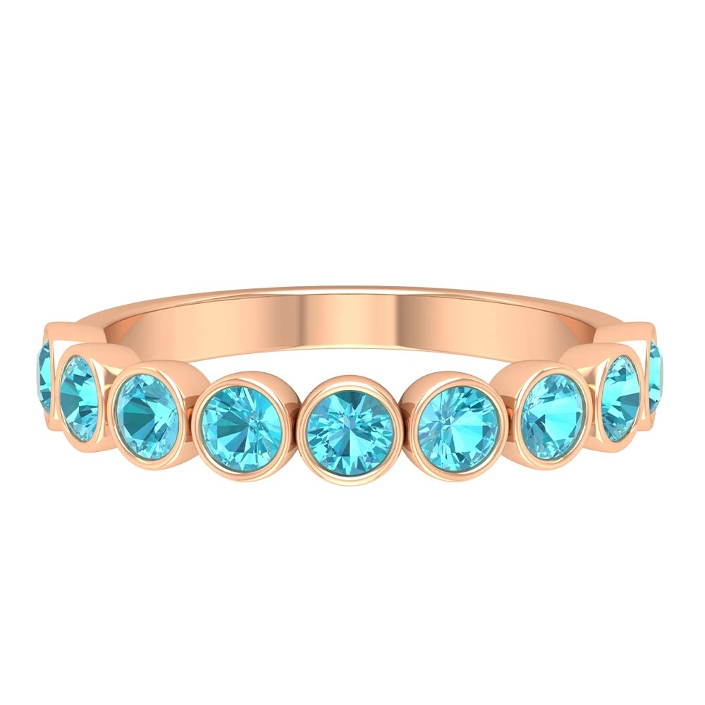 14K Solid Gold Swiss Blue Topaz Half Eternity Ring - December Birthstone Jewelry for Women, Elegant Stackable Band for Anniversary, Engagement & Gift Giving