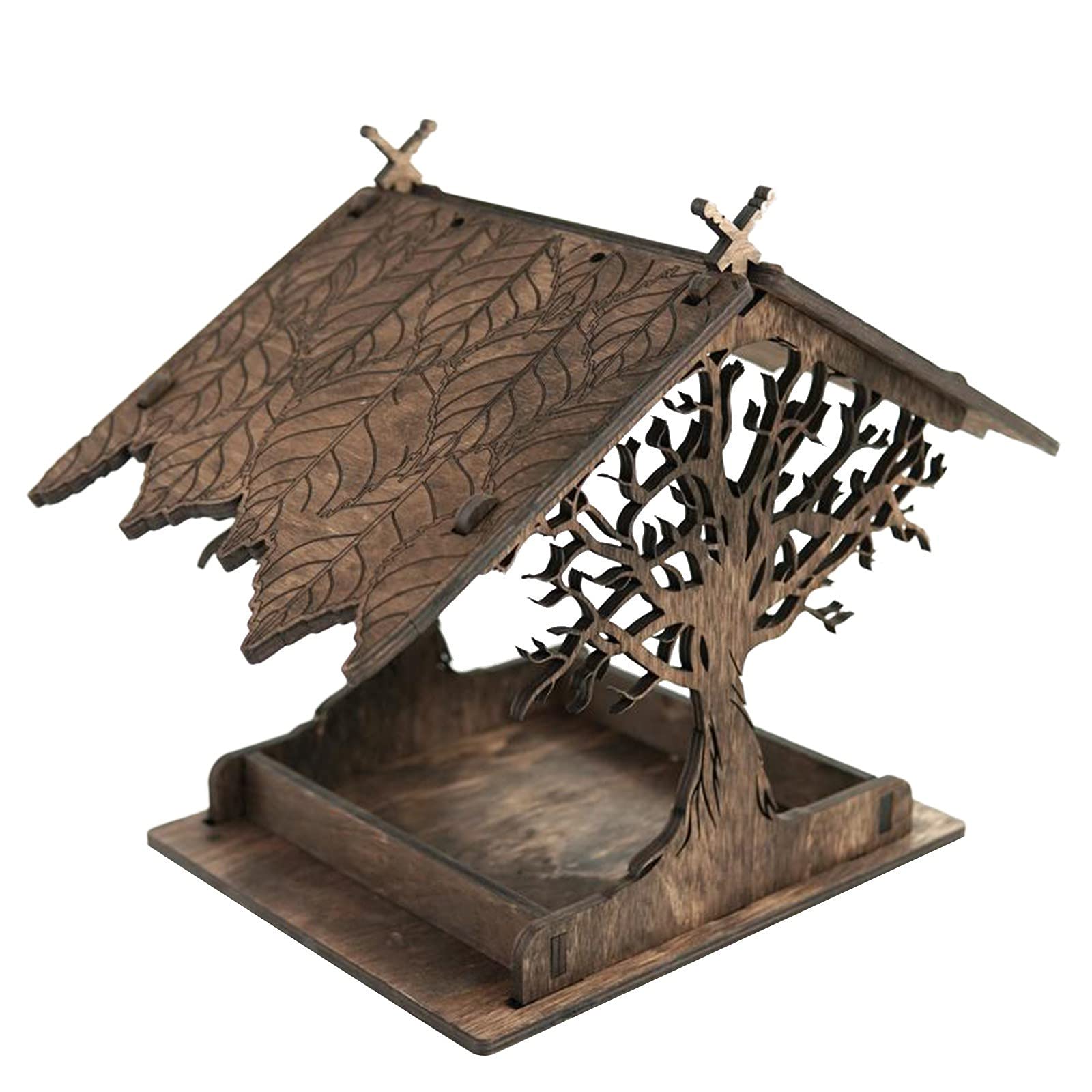 Premium Wooden Bird Feeder for Outdoor Garden - Hanging Bird Cage Decor for Patio, Backyard & Balcony - Attracts Wild Birds - Perfect for Bird Watching & Nature Lovers (Brown)