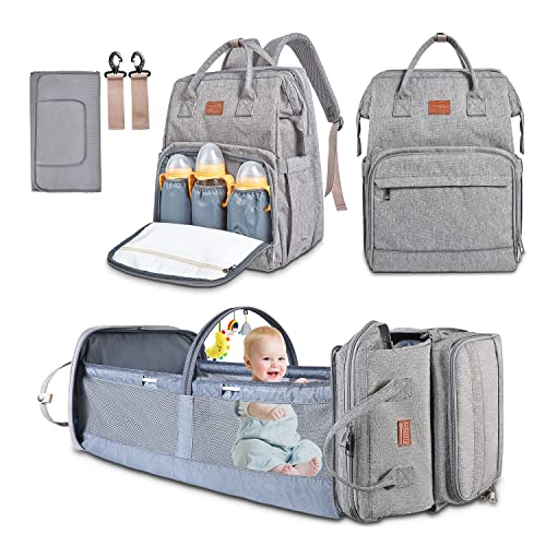 Fiboo Waterproof Baby Diaper Backpack - Multifunctional Travel Diaper Bag with Changing Station & Bassinet Pad | Perfect for Newborn Registry, Baby Shower Gifts & On-the-Go Parents (Gray) - Ideal for Daycare, Travel, Park Outings & Family Trips