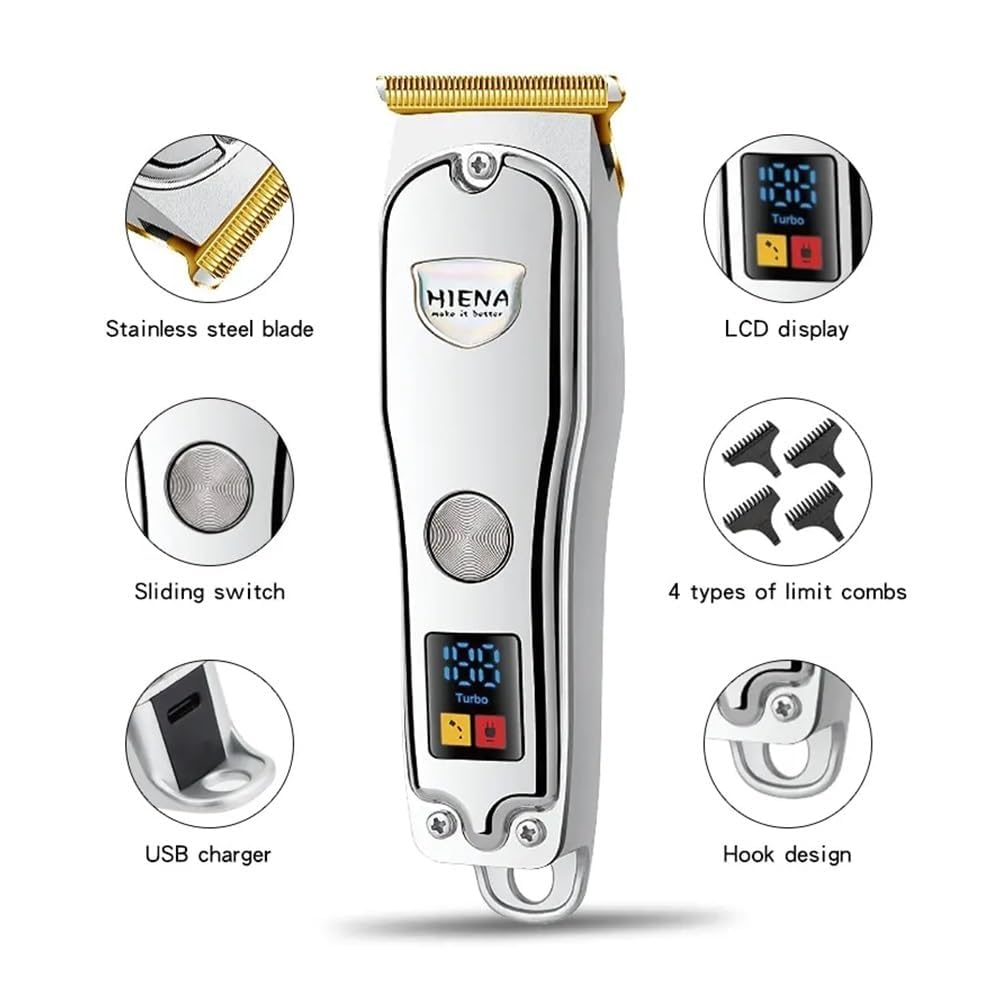 HYN-008 Professional Cordless USB Rechargeable Electric Hair Clipper & Beard Trimmer for Men - Gold | Home Barbering, Beard Grooming & Personal Hair Cutting Kit