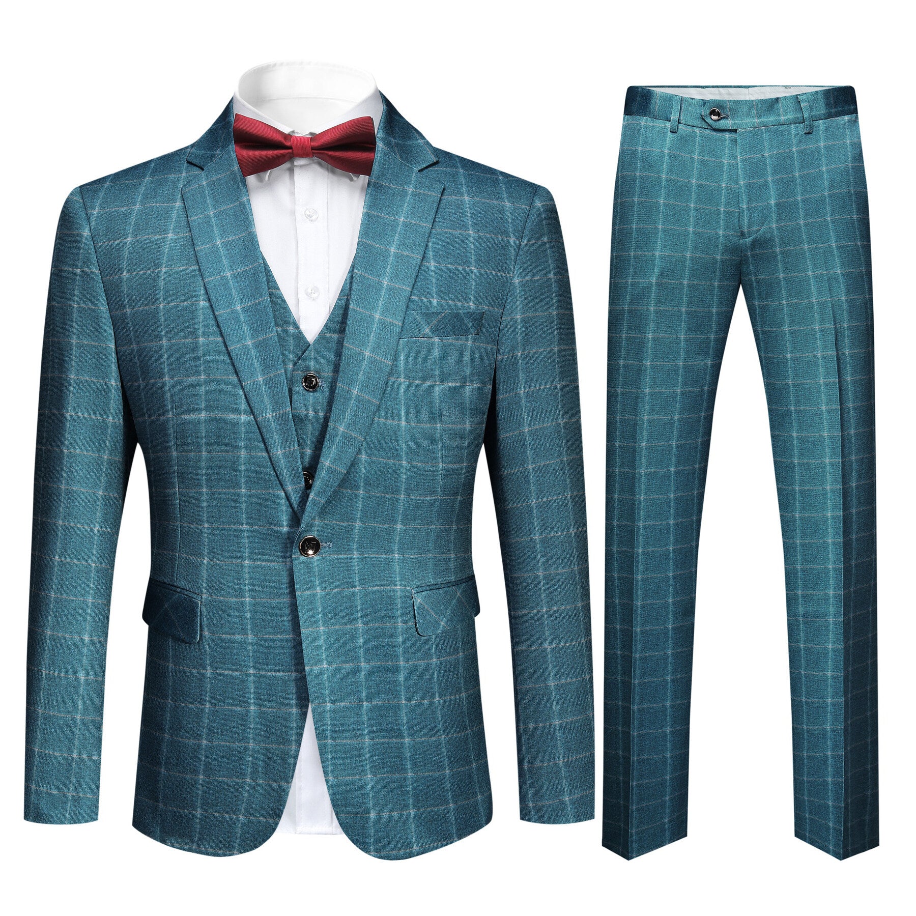 3 Piece Slim Fit Blue Plaid Modern Suit for Men - Business & Wedding Formal Attire - Office, Prom, Special Occasions