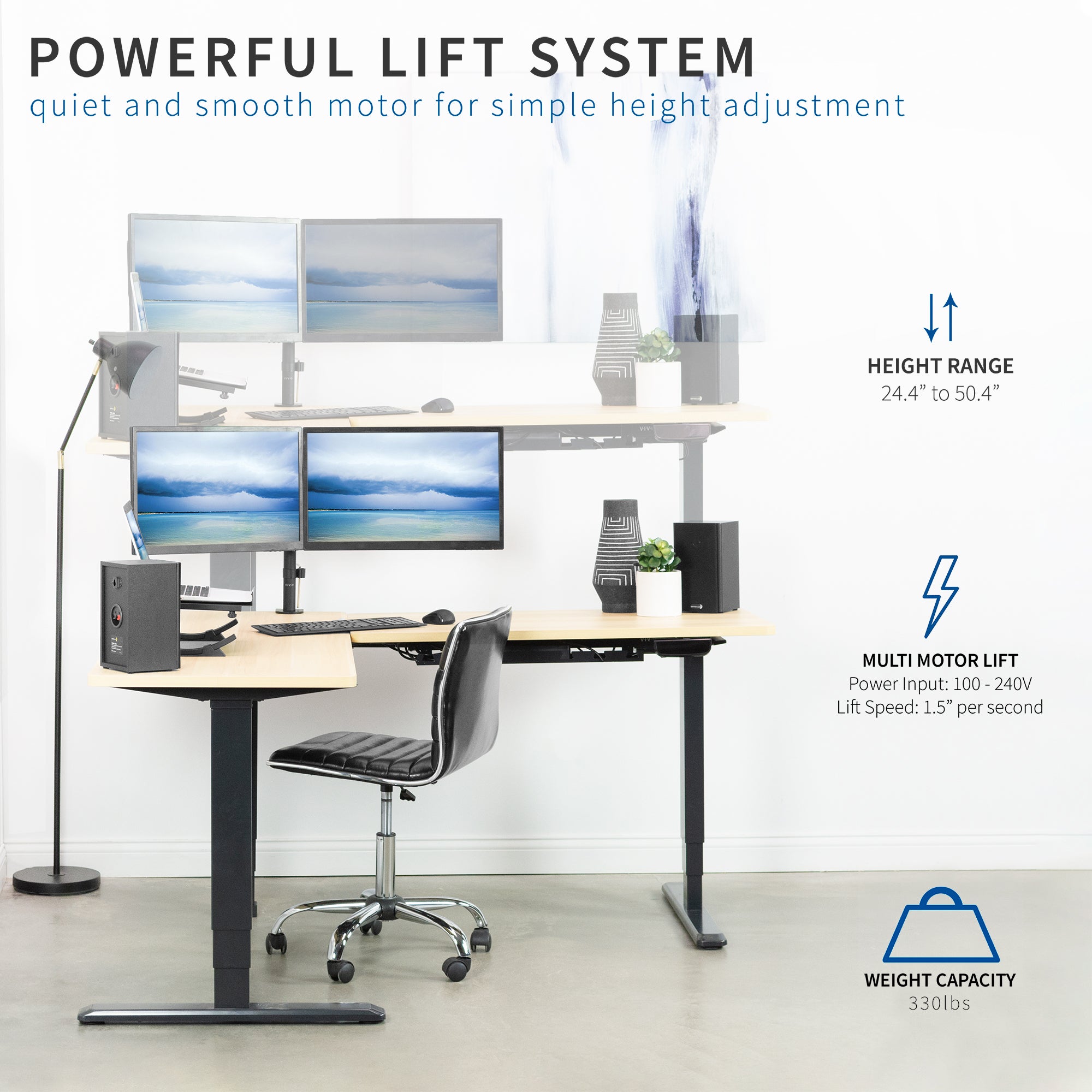 Black Electric Standing Desk Frame with Multi-Motor System & Touch Screen Memory Controller - Adjustable Height for Home Office, Gaming, and Workspace Ergonomics