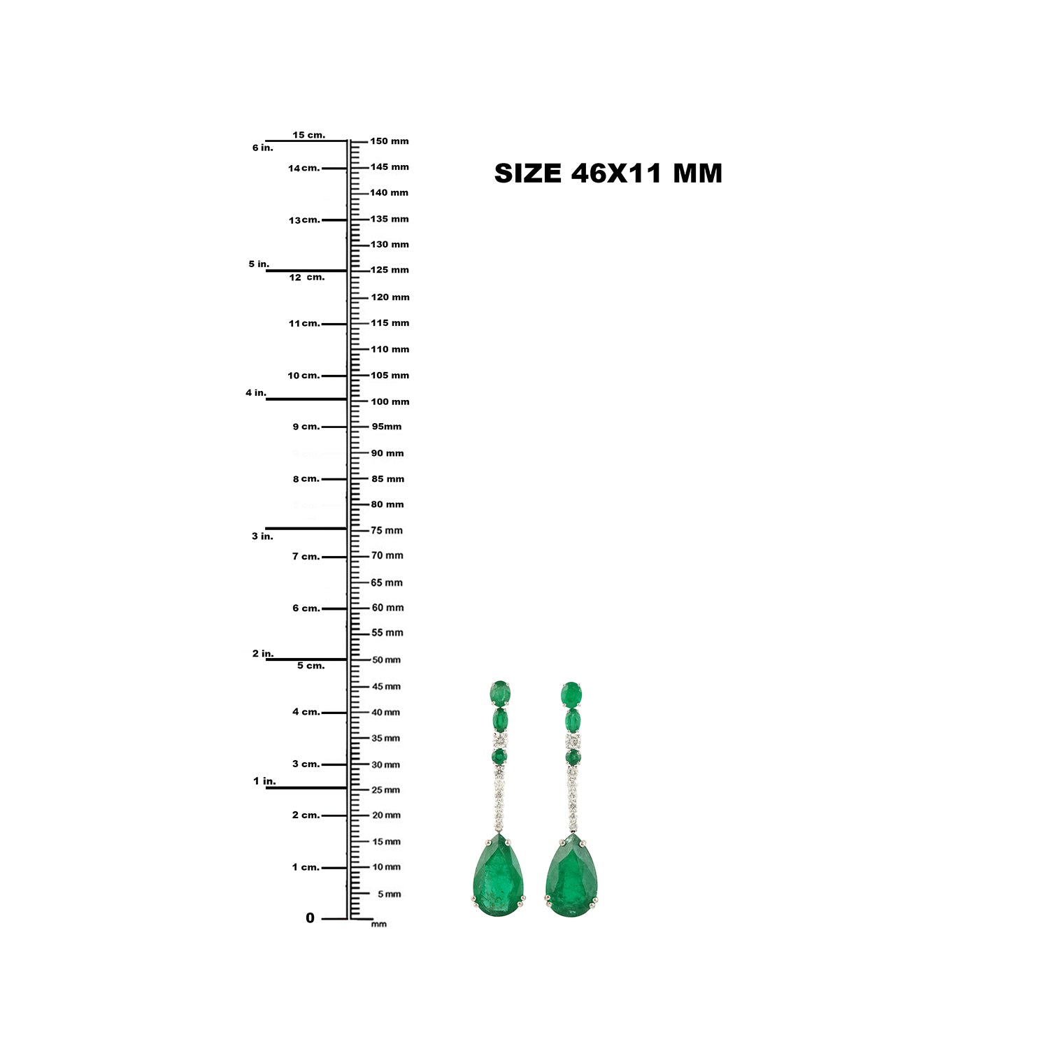 18K White Gold Emerald Gemstone Pave Diamond Long Drop Dangle Earrings for Women - Elegant Evening Wear & Special Occasion Jewelry Gift