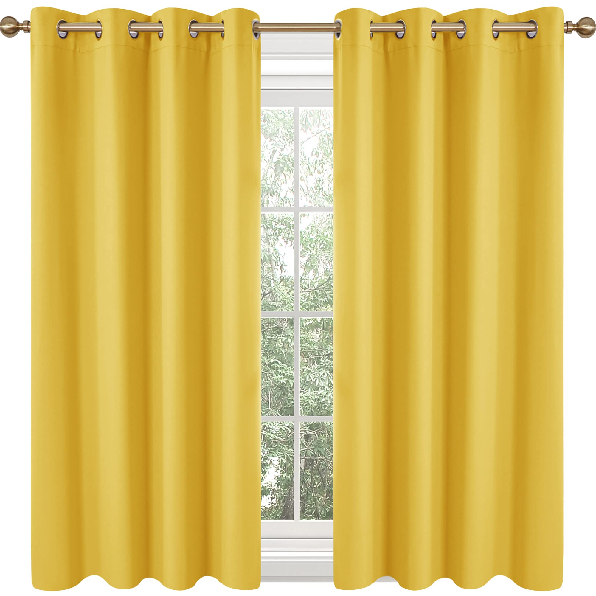 Deconovo 45 Inch Short Kitchen Curtains - Blackout Room Darkening Curtains with Grommet Top, Soundproof Drapes for Bedroom & Living Room (Mellow Yellow, 52x45 Inch, Set of 2) - Perfect for Privacy, Light Control & Noise Reduction in Homes & Apartments