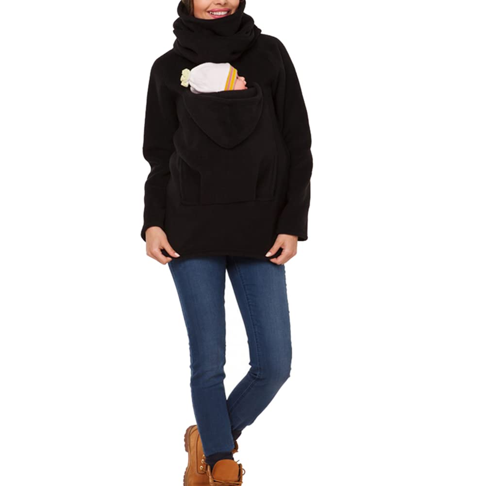 Women's Kangaroo Sweatshirt - Soft Fleece Maternity Jacket with Baby Carrier Pocket for Nursing Moms | Perfect for Breastfeeding, Babywearing & Cold Weather Outings