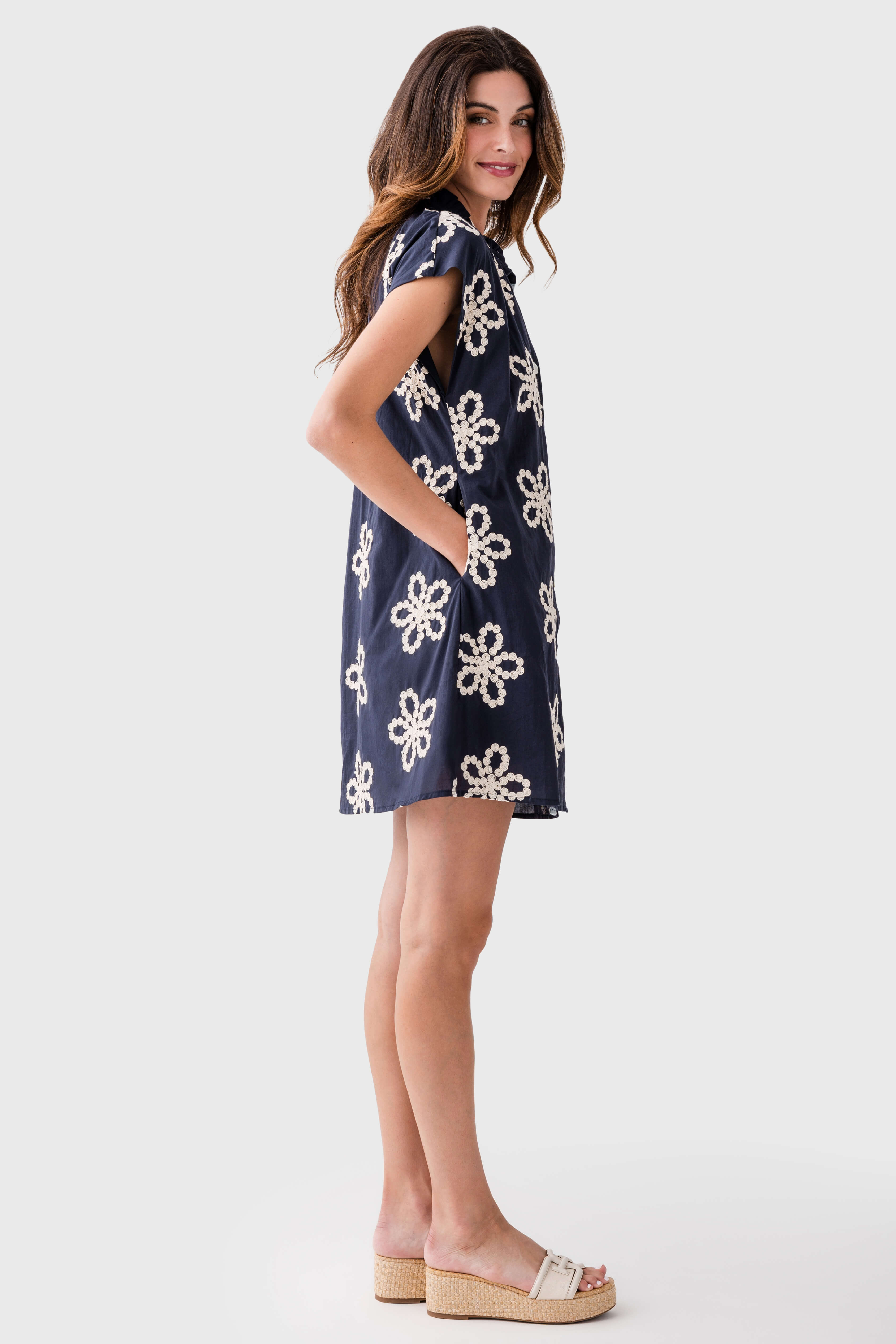 THML Floral Embroidered Button Down Dress for Women - Casual Summer Dress for Beach, Office & Date Night