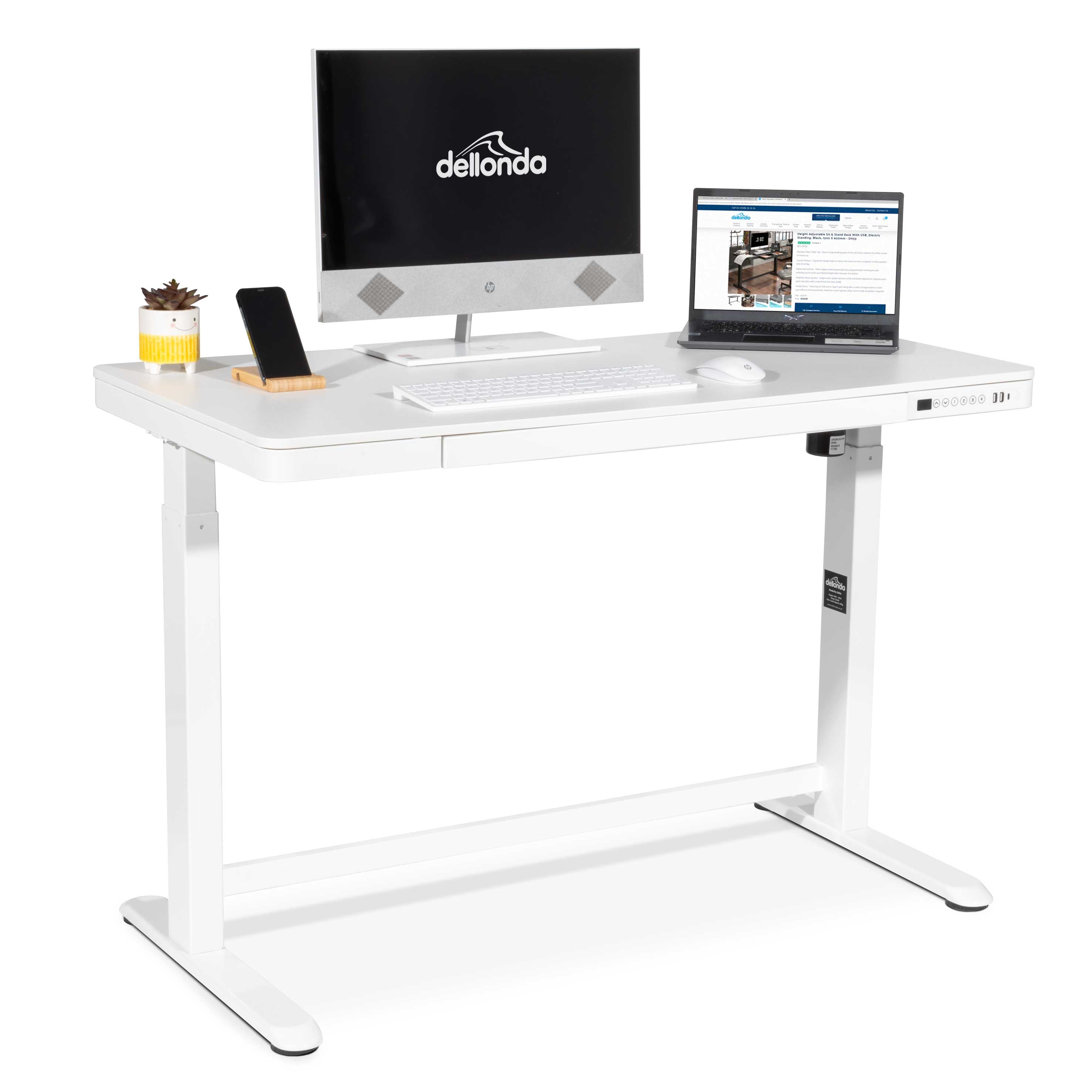 Electric Height Adjustable Sit Stand Desk with USB Ports - 47.2