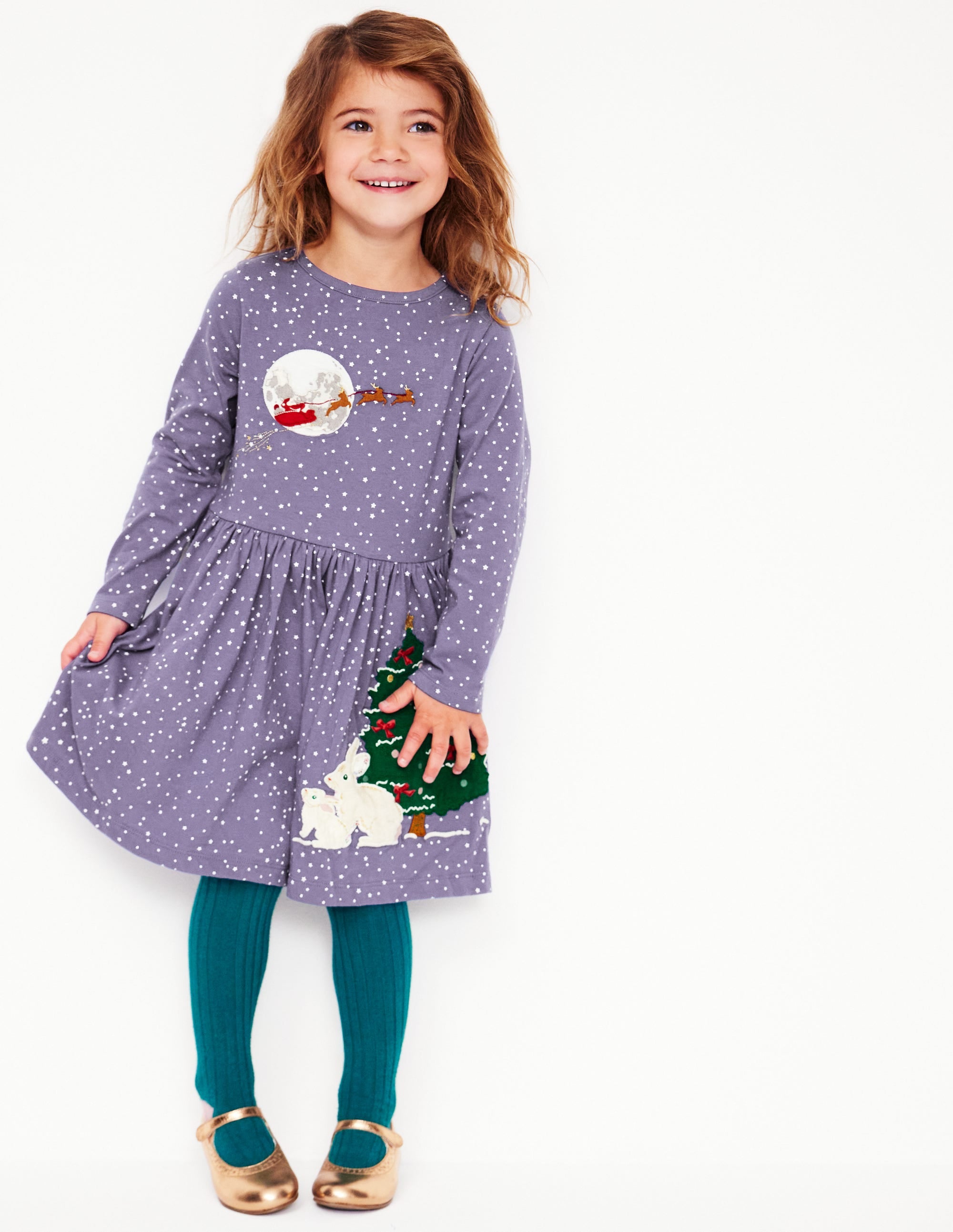 Soft Starboard Blue Appliqué Hem Jersey Dress for Women - Perfect for Christmas Parties & Holiday Gatherings