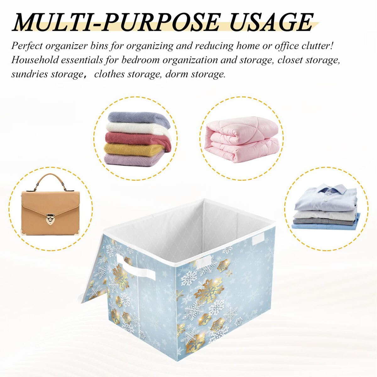 Senya Foldable Storage Bins with Lids - Collapsible Storage Baskets & Organizer Cubes with Golden Snowflake Design for Home, Office, Closet, Shelves, Toys & Nursery - Perfect for Space Saving & Home Organization