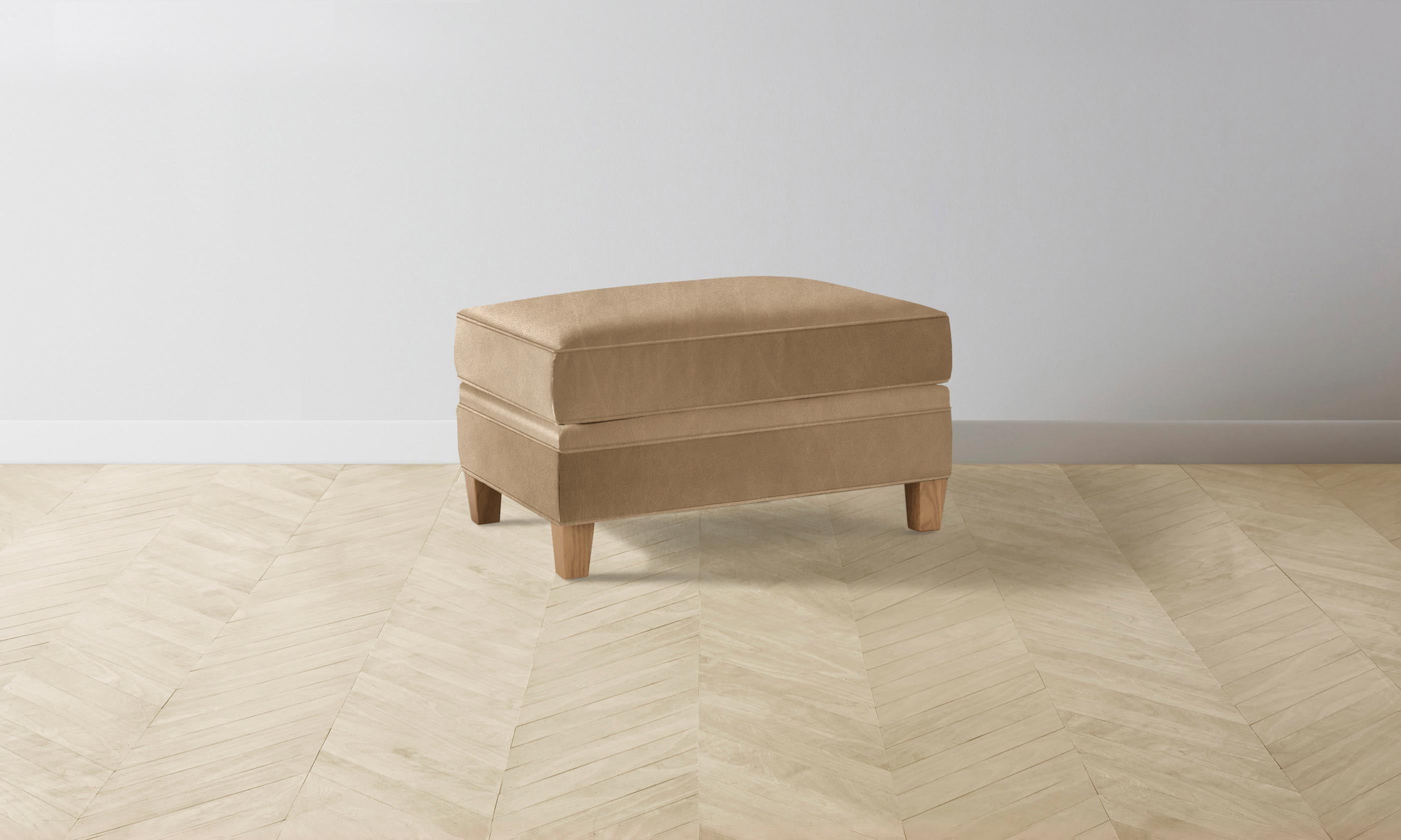 Premium Carmine Ottoman with Tuscan Leather in Camel Color - Perfect for Living Room, Bedroom, or Office Footrest and Extra Seating