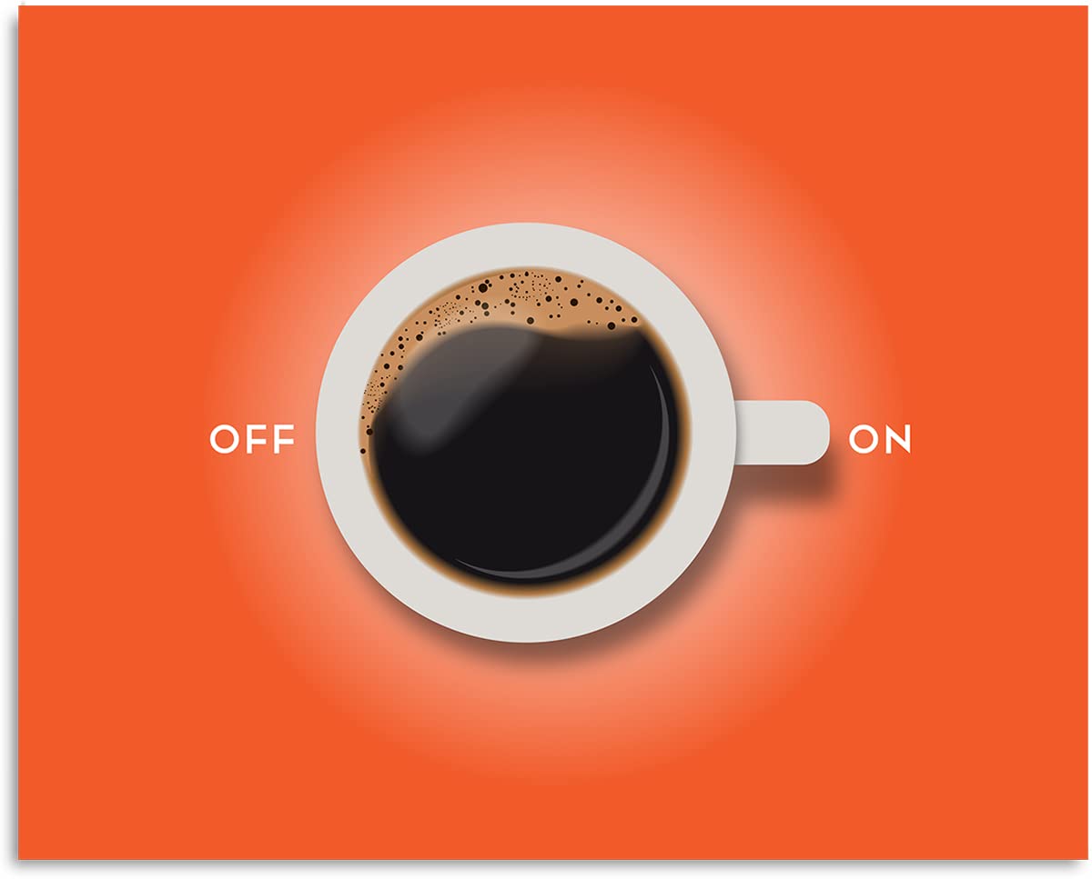 Govivo On/Off Coffee Station Print - Modern Minimalist Kitchen & Office Decor - Coffee Bar Accessories for Home - 14x11 Inch Unframed Wall Art - Perfect for Coffee Shops, Kitchen Countertops & Workspace Decor