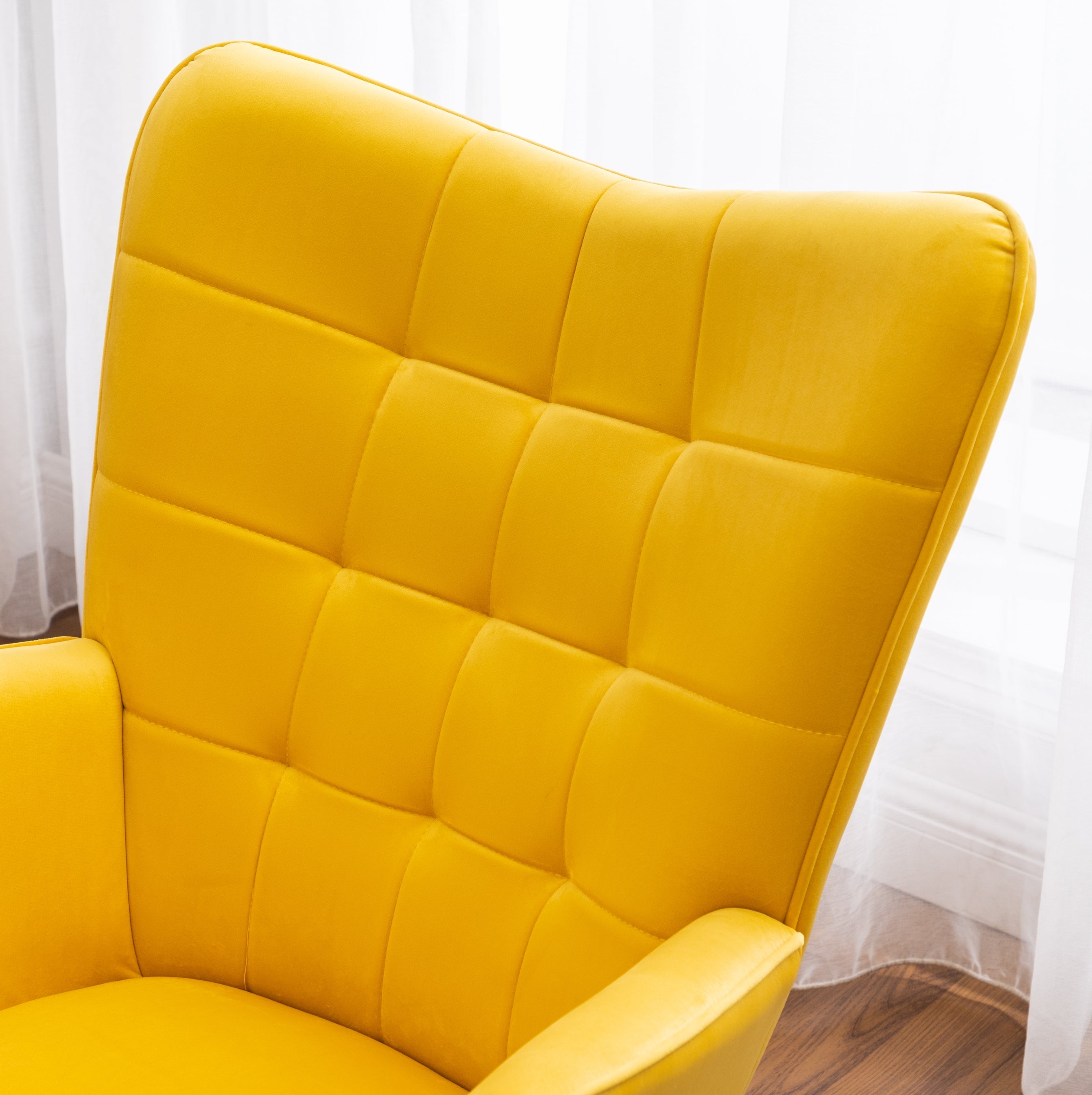 Roundhill Furniture Leiria Contemporary Silky Velvet Tufted Accent Chair with Ottoman - Modern Living Room Seating for Home Office, Bedroom & Lounge Areas