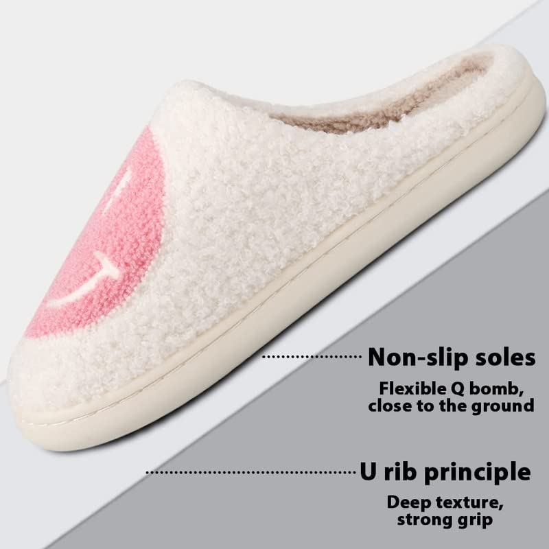 RaepperHan Smile Face Slippers for Women - Retro Soft Plush Lightweight House Shoes with Non-Slip Sole | Comfortable Indoor Outdoor Slippers for Home, Lounge, Gift Giving & Everyday Wear