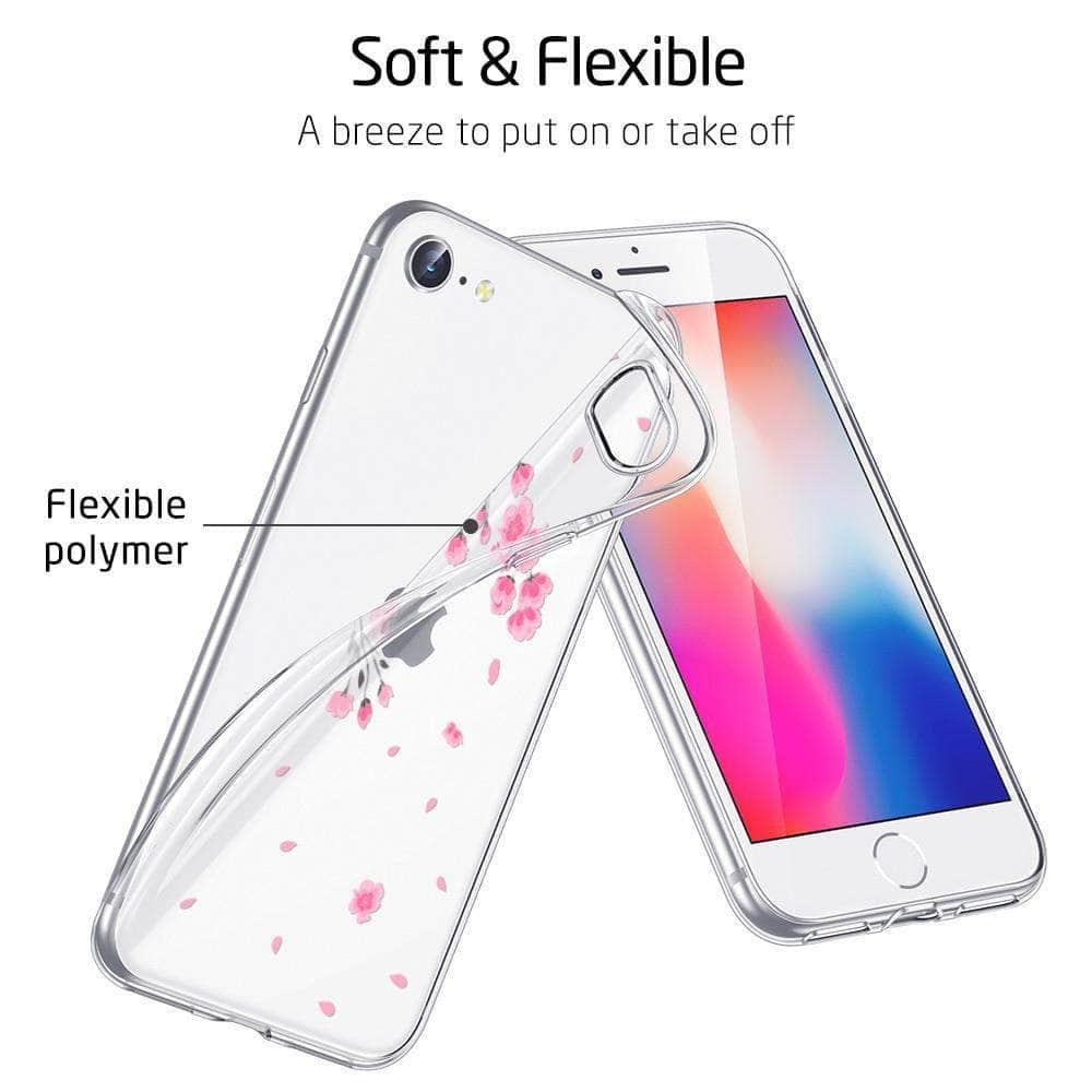 Clear iPhone SE 2020 Case with Anti-Slip Flower Design - Slim Protective Cover for Everyday Use, Work & Travel