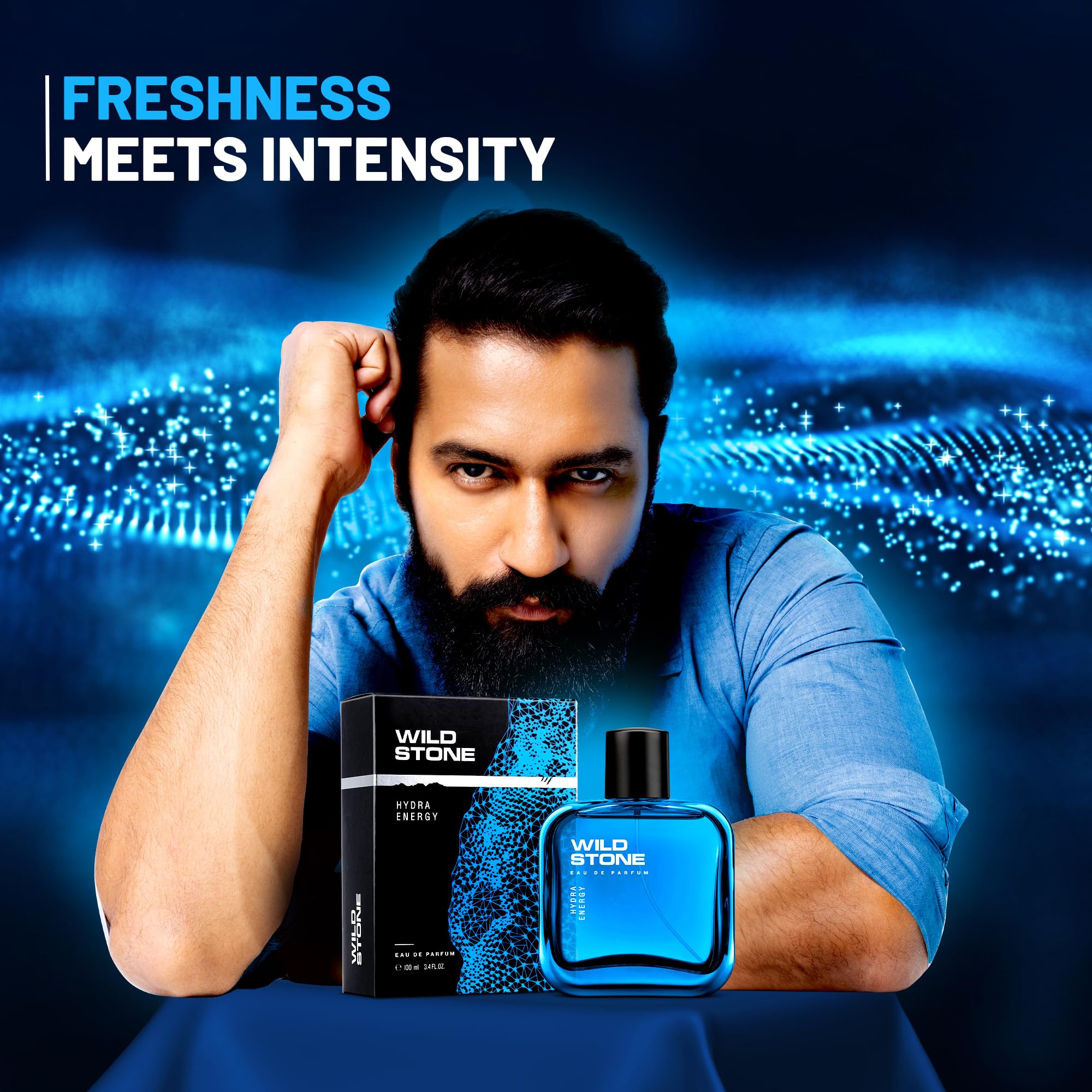 Wild Stone Hydra Energy Cologne for Men - 50ml Eau de Toilette Spray - Long Lasting Fresh Fragrance for Day & Night Wear - Gym, Office & Date Night Scents