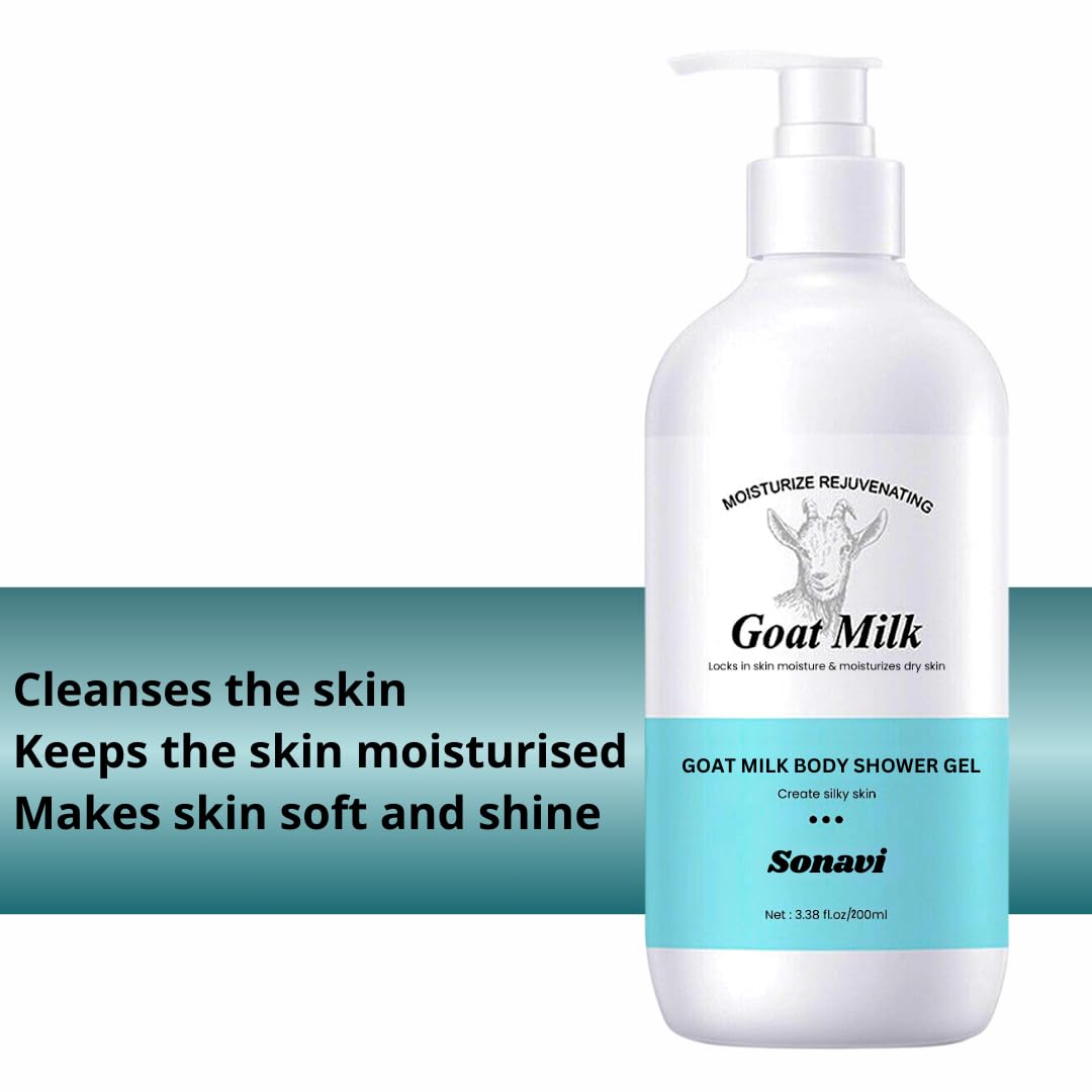 Goat Milk Shower Gel for Dry Skin - Moisturizing Body Wash for Men & Women - 400ml (Pack of 2) | Gentle Cleansing & Hydration for Sensitive Skin - Perfect for Daily Shower & Bath Routine