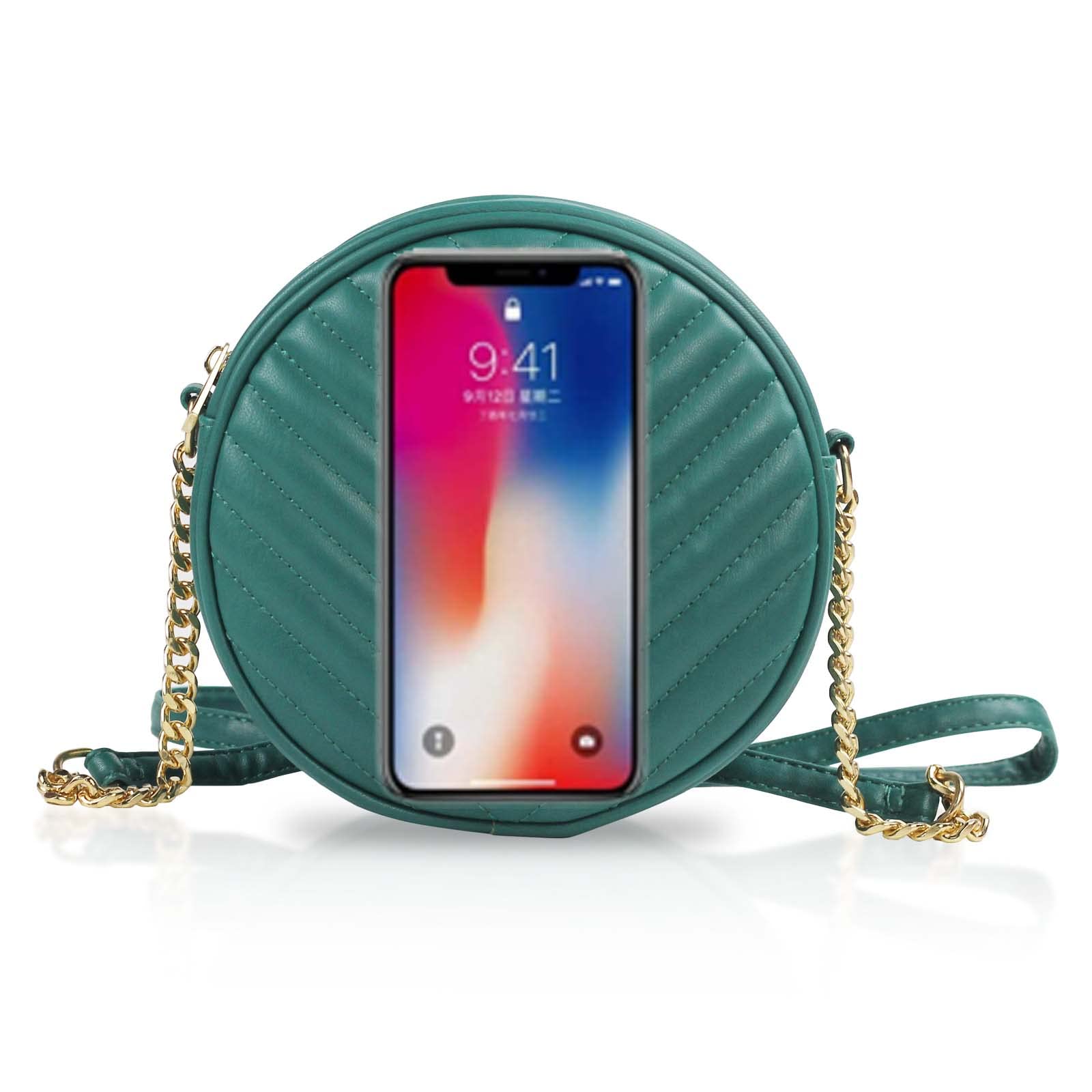 Stylish Round Crossbody Bag for Women - PU Leather Shoulder Purse with Adjustable Metal Chain Strap, Zippered Phone Wallet - Perfect for Daily Use, Shopping & Night Out