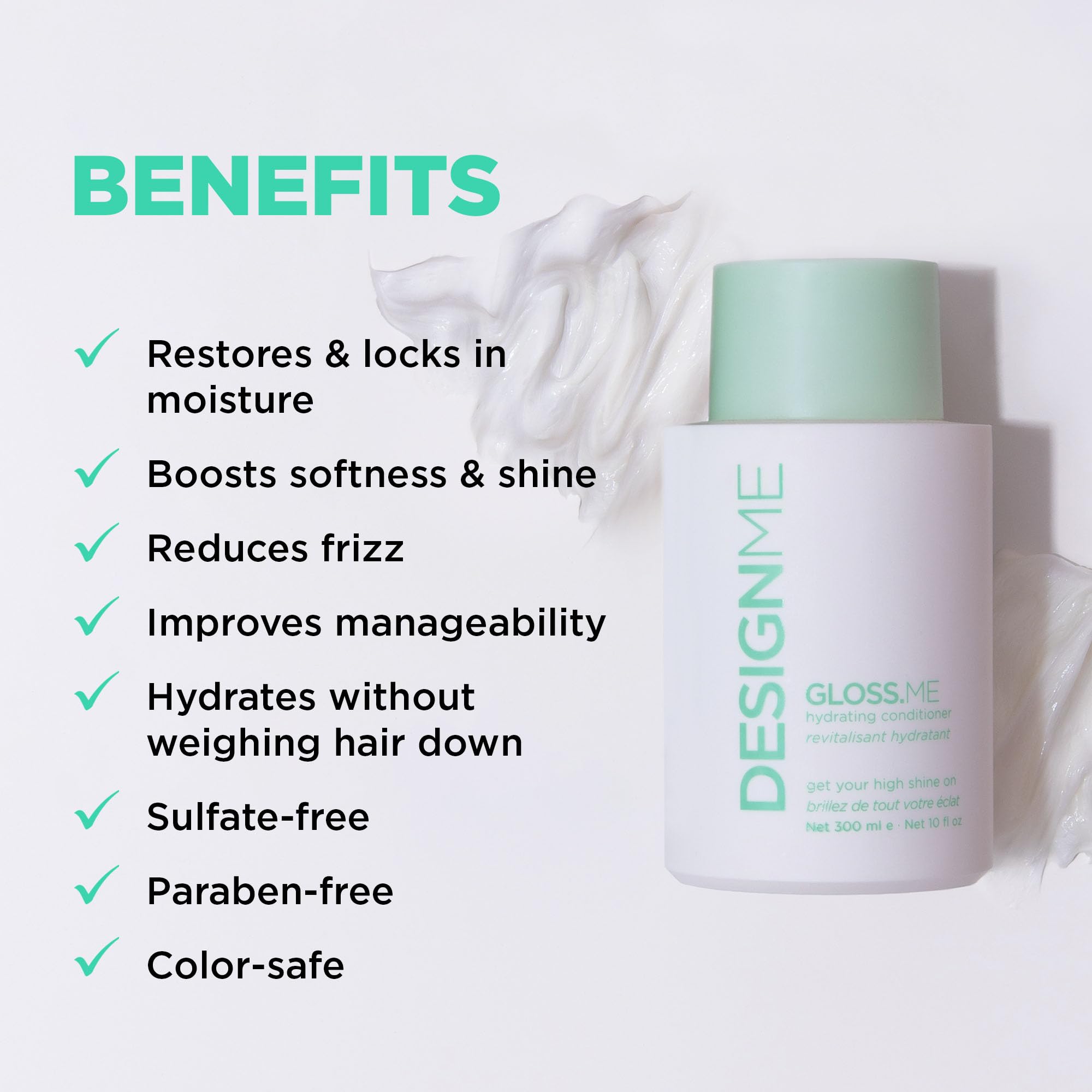 DESIGNME GLOSS.ME Hydrating & Shine Hair Care System - Sulfate Free Shampoo, Conditioner for Dry Hair, Hair Serum & Mask with Hemp & Argan Oil - Strengthens, Softens & Adds Shine - Perfect for Damaged, Frizzy or Color-Treated Hair - Salon Quality Treatment at Home
