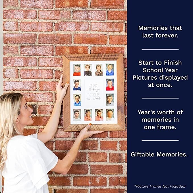 RRD School Years Photo Mat (12” x 16”) - Barnwood Frame Black Collage Picture Frame for K-12 School Pictures - Kindergarten to Graduation Memory Display with 13 Photo Spaces - Perfect for Classrooms, Home Décor & Graduation Gifts