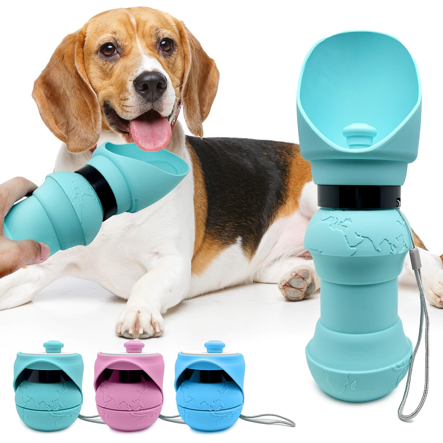 Portable Collapsible Dog Water Bottle - 19oz Leak Proof Travel Water Dispenser for Dogs | Outdoor Walking, Hiking, Camping & Travel Accessories | Tiffany Blue Pet Water Bottle