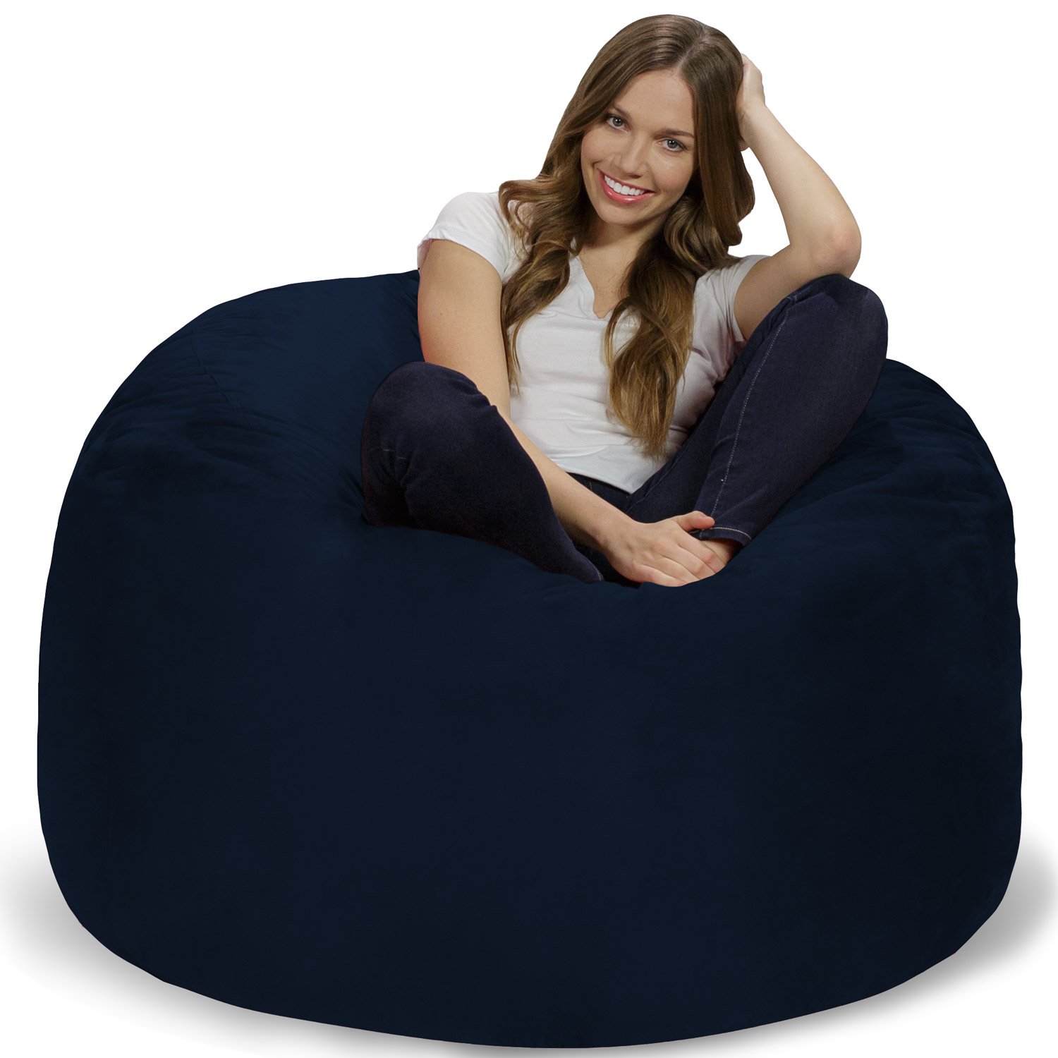 Chill Sack Giant 4' Memory Foam Bean Bag Chair - Oversized Sofa with Soft Microfiber Cover (Navy Blue) for Living Room, Game Room & Dorm Relaxation