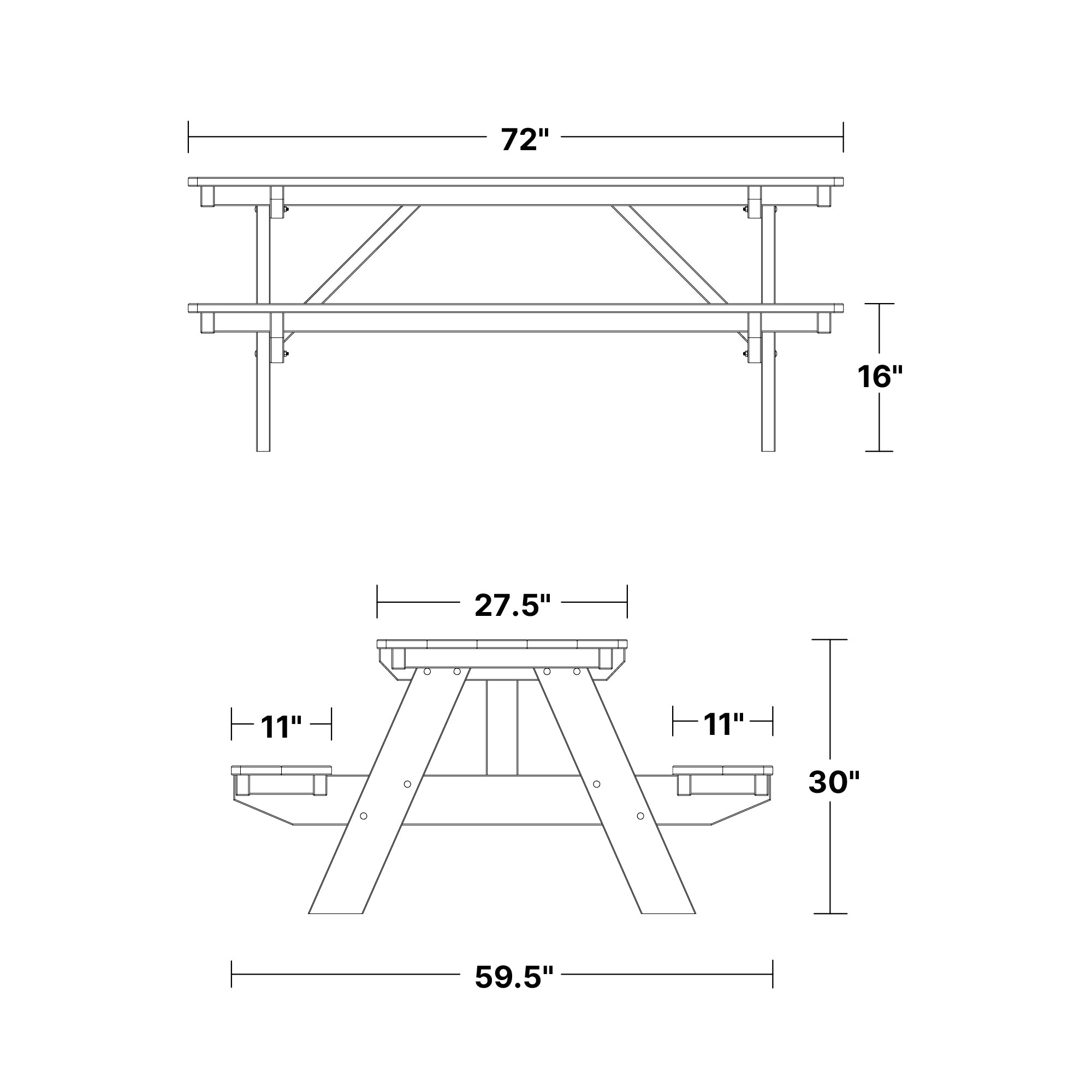Heritage 72 Inch Outdoor Picnic Table with Attached Benches - Durable All-Weather Patio Furniture for Backyard, Garden, and Park Gatherings