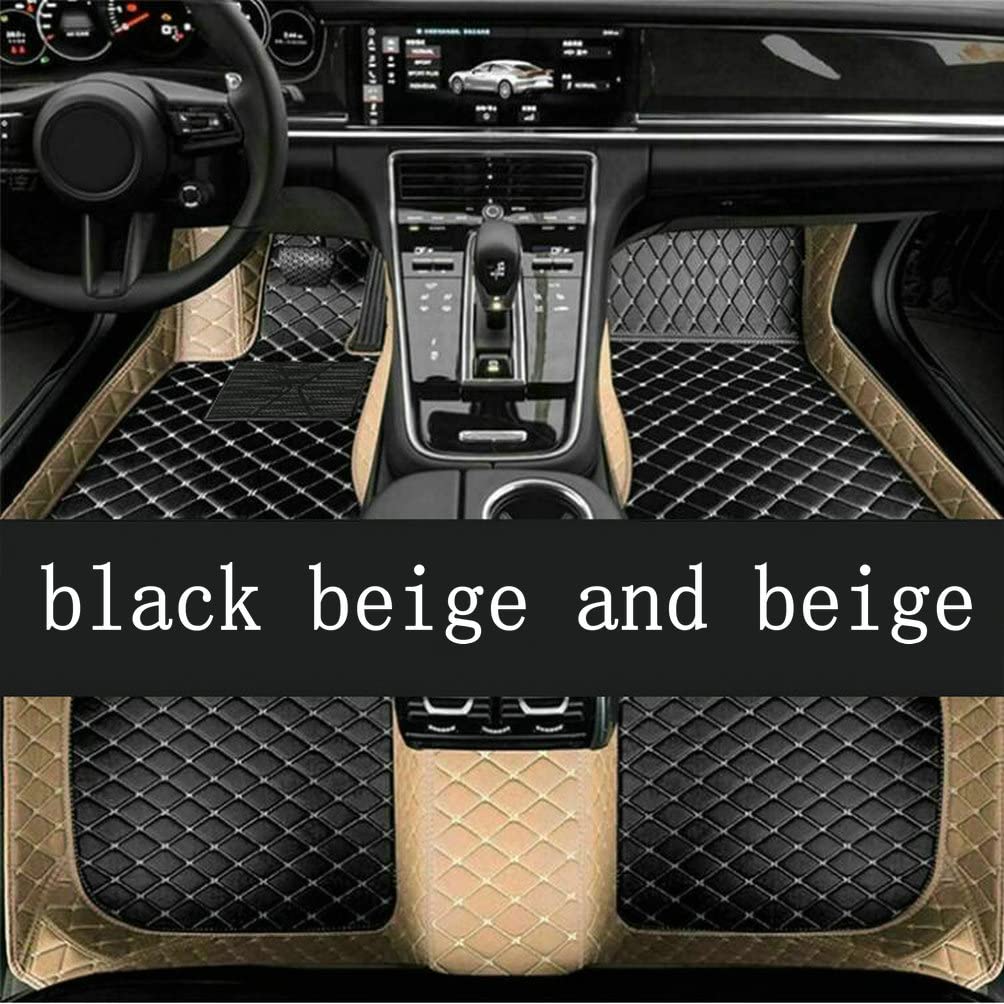 Custom All-Weather Leather Car Floor Mats for SUVs & Trucks - Universal Fit, Medium Black with Beige Edge (Perfect for Road Trips & Daily Commute)