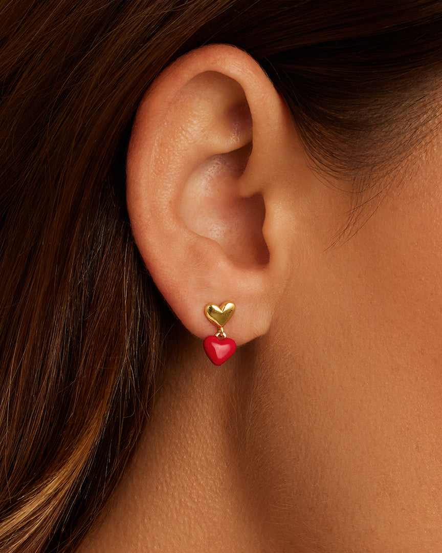 Amour Red Heart Stud Earrings for Women - Perfect for Valentine's Day, Anniversary & Romantic Date Night Gifts