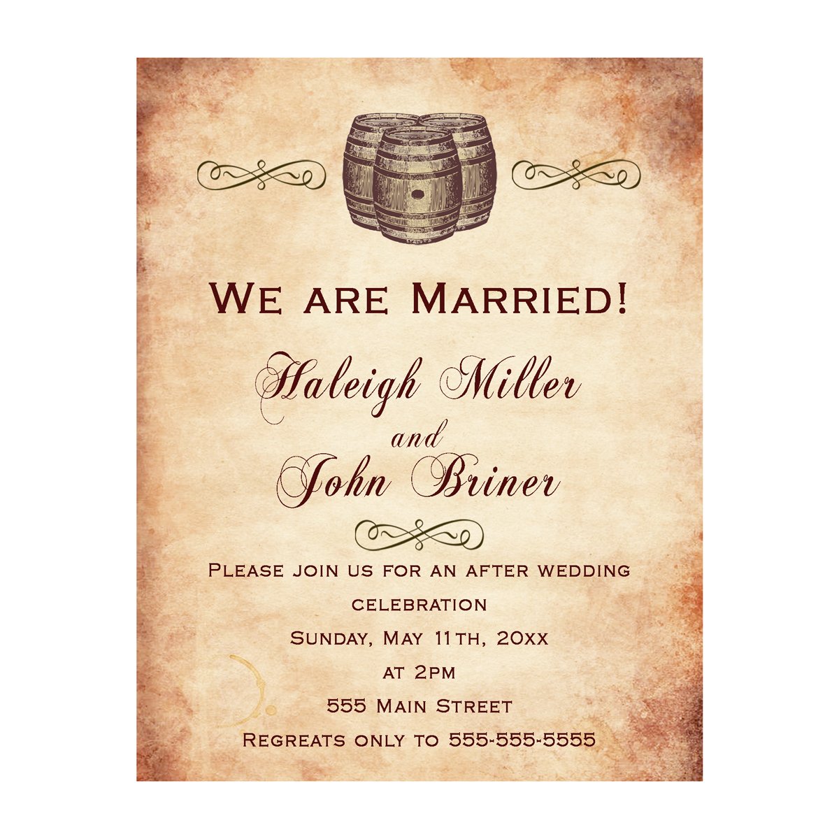 100 Rustic Old Style After Wedding Celebration Invitation Barrels with Envelopes - Perfect for Vintage Themed Weddings, Anniversary Parties & Special Events
