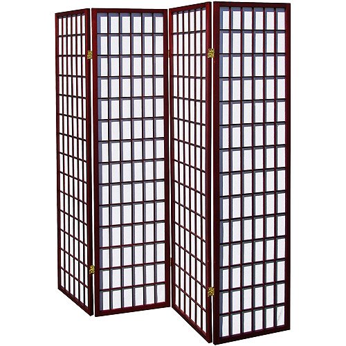 Black Cherry 4-Panel Shoji Screen Room Divider - Japanese Style Folding Privacy Partition for Home, Office, and Meditation Spaces