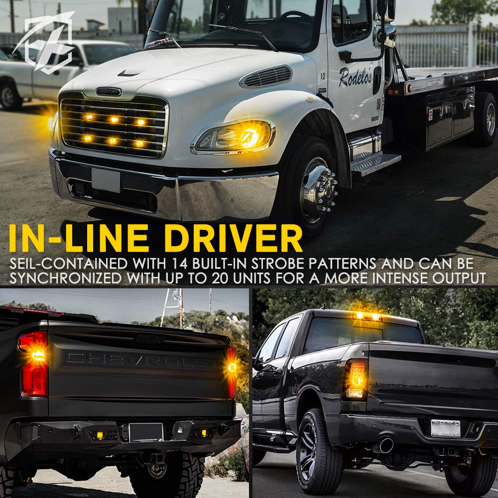Xprite Amber LED Hideaway Strobe Lights Kit - 4PC Emergency Warning Flashing Lights for Grille, Headlight & Taillight - Ideal for Construction Vehicles, Tow Trucks, ATV, UTV & Cars - Perfect for Roadside Emergencies, Hazard Warnings & Off-Road Safety