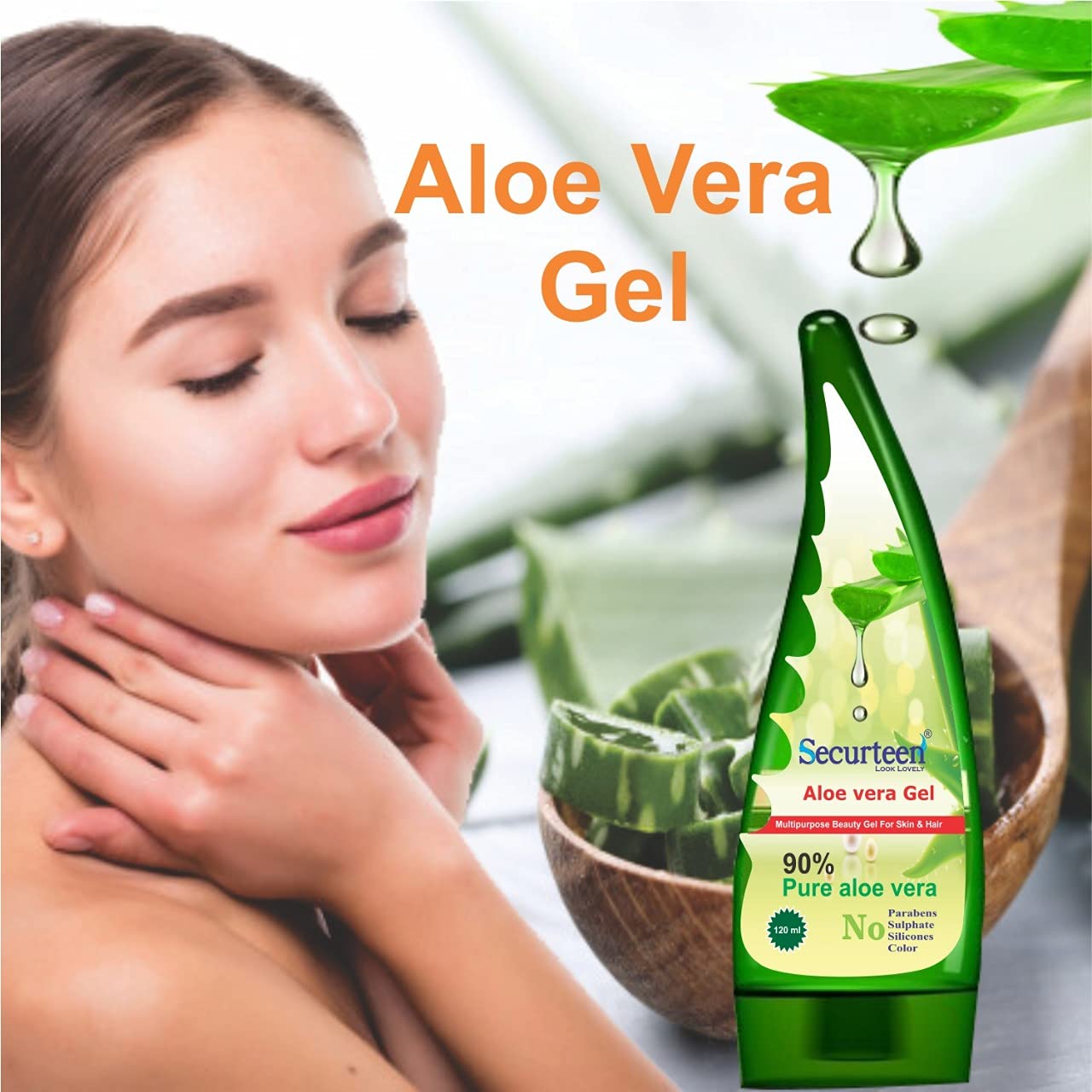 Securteen ISO Certified Aloe Vera Gel - 100% Pure Multipurpose Beauty Gel for Skin & Hair Care | Moisturizing, Soothing & Hydrating | Men & Women | 120ml (Pack of 1) | Perfect for Sunburn Relief, Acne Treatment & Hair Conditioning
