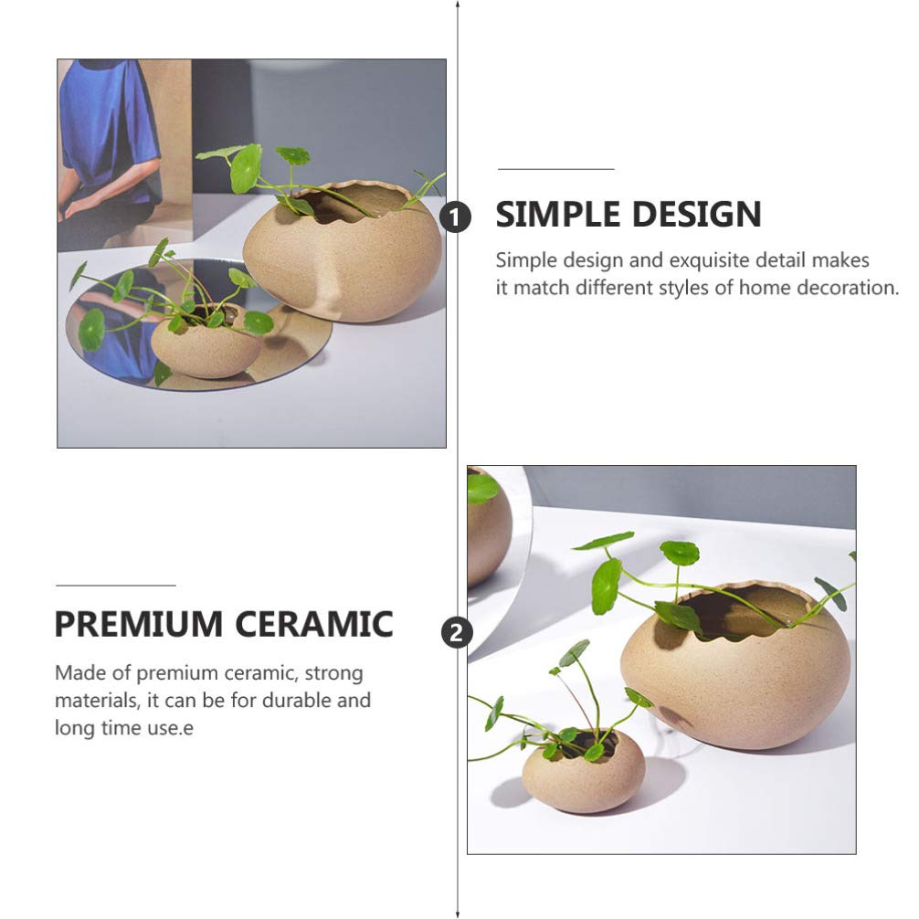 VOSAREA Ceramic Egg Shell Planter - Elegant Smooth Lines Home & Office Decor Vase for Plants, Succulents - Perfect for Living Room, Desk, or Shelf Display