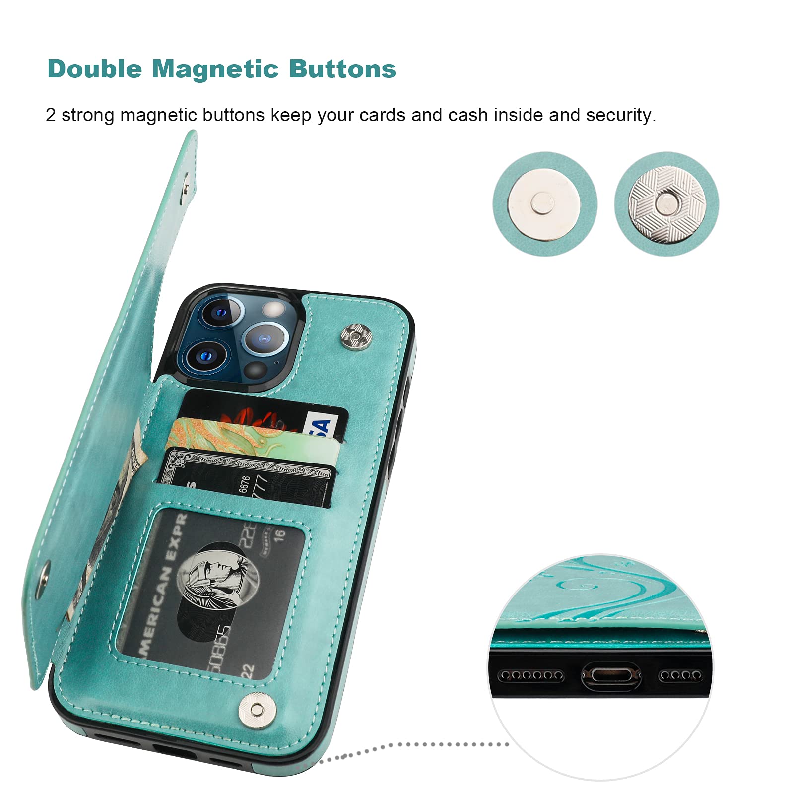 Vaburs iPhone 13 Pro Max Wallet Case with Card Holder - PU Leather Flip Cover with Embossed Butterfly Design, Magnetic Car Mount Compatible, Shockproof Protection for 6.7