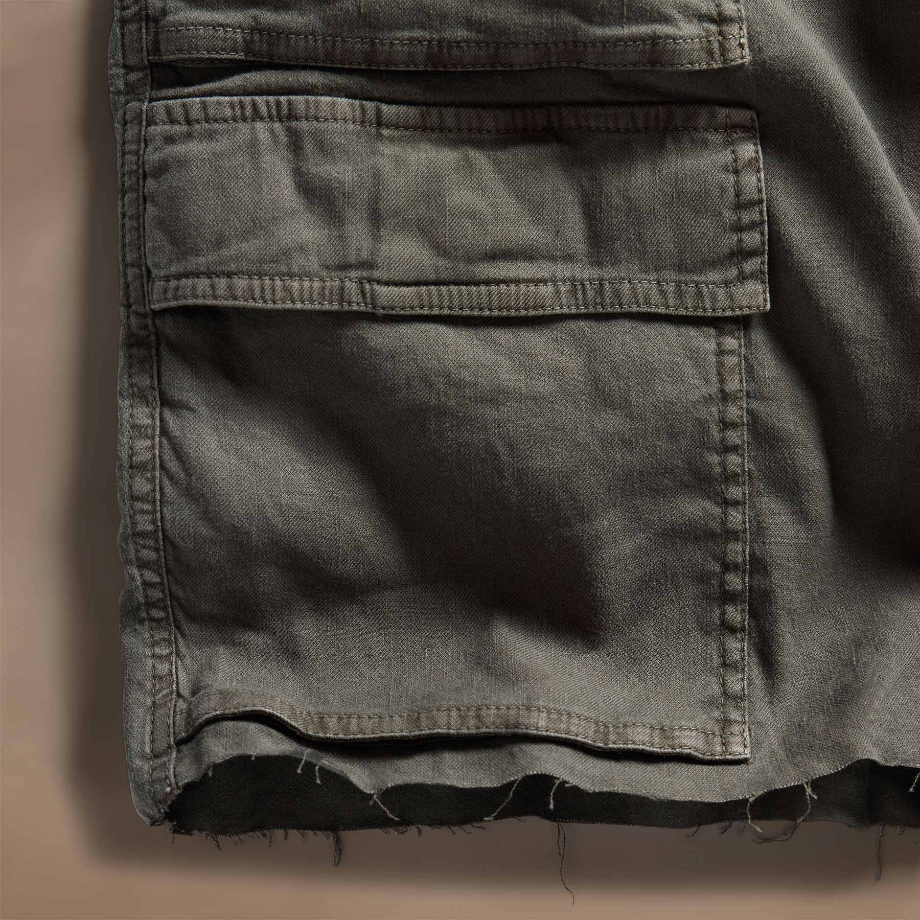 Men's Linen Blend Utility Shorts - Comfortable Casual Stretch Shorts for Summer | Granite Pigment | Perfect for Outdoor Activities, Travel & Lounge Wear