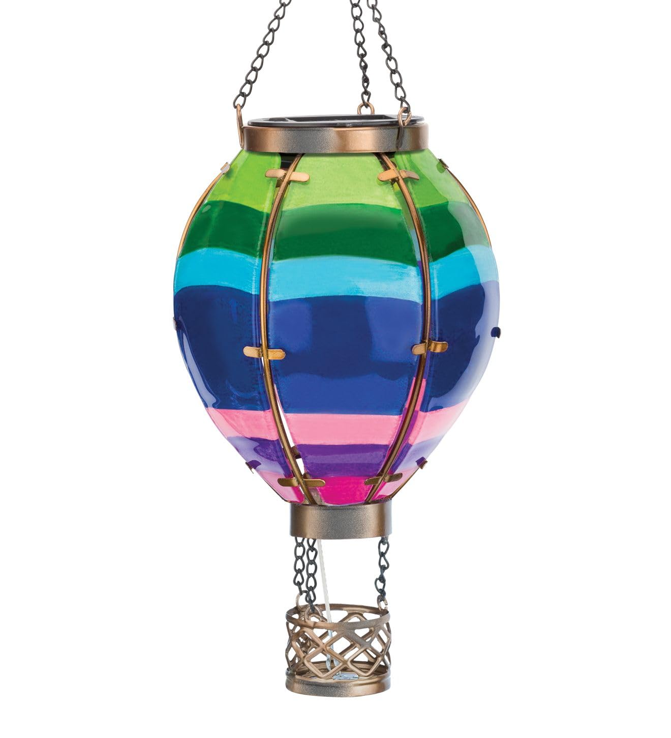 Regal Art & Gift Hot Air Balloon Solar Lantern – Waterproof Hanging Solar LED Light for Outdoor Decor, Garden, Patio & Pathway – Metal & Glass Design – Perfect for Romantic Evenings, Backyard Parties & Landscape Lighting (Small, Stripe)